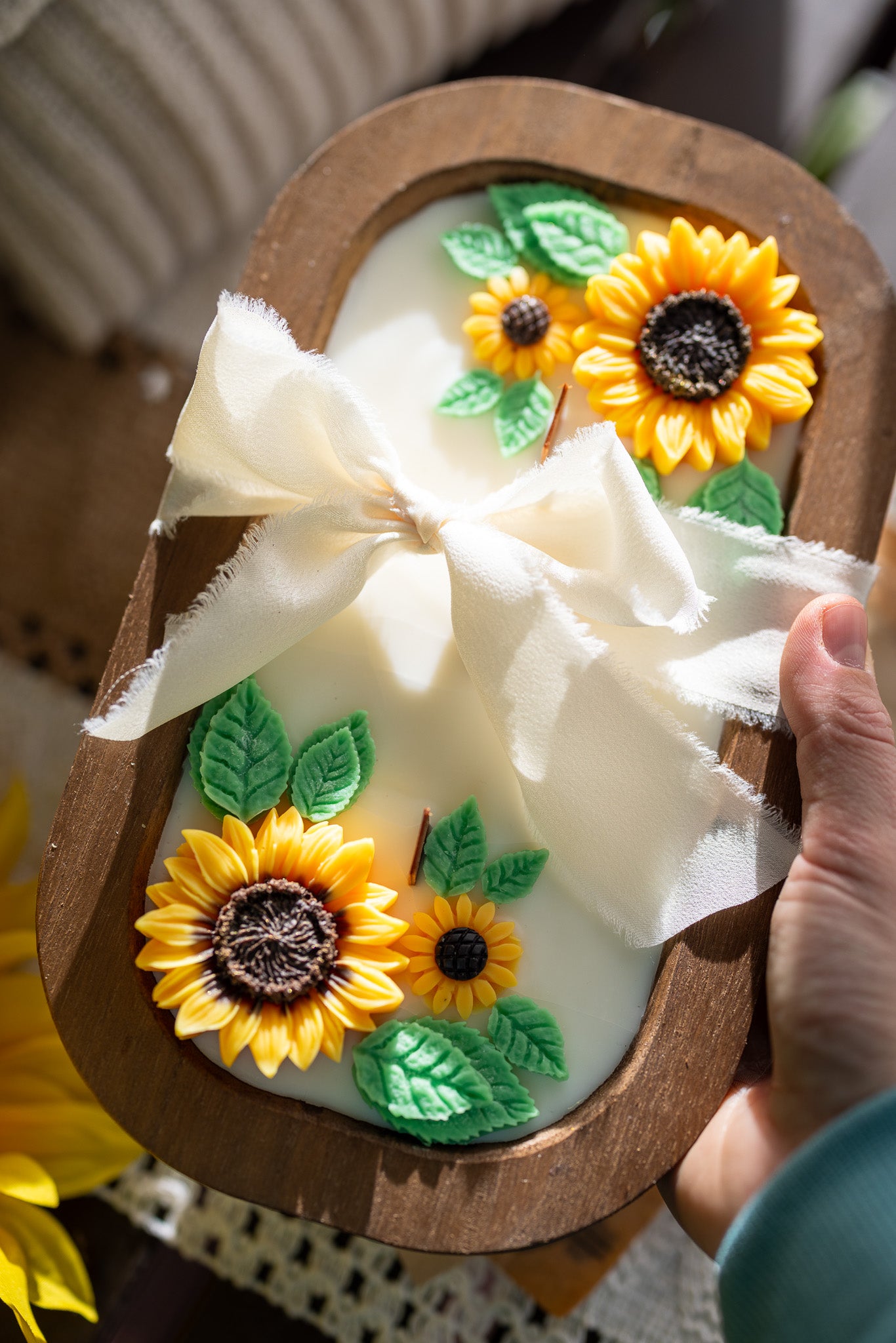 Wooden Sunflower Candle – Handcrafted Floral Soy Wax Candle – Rustic Home Decor Gift - MY Sunshine CandlessMahogany Teakwood