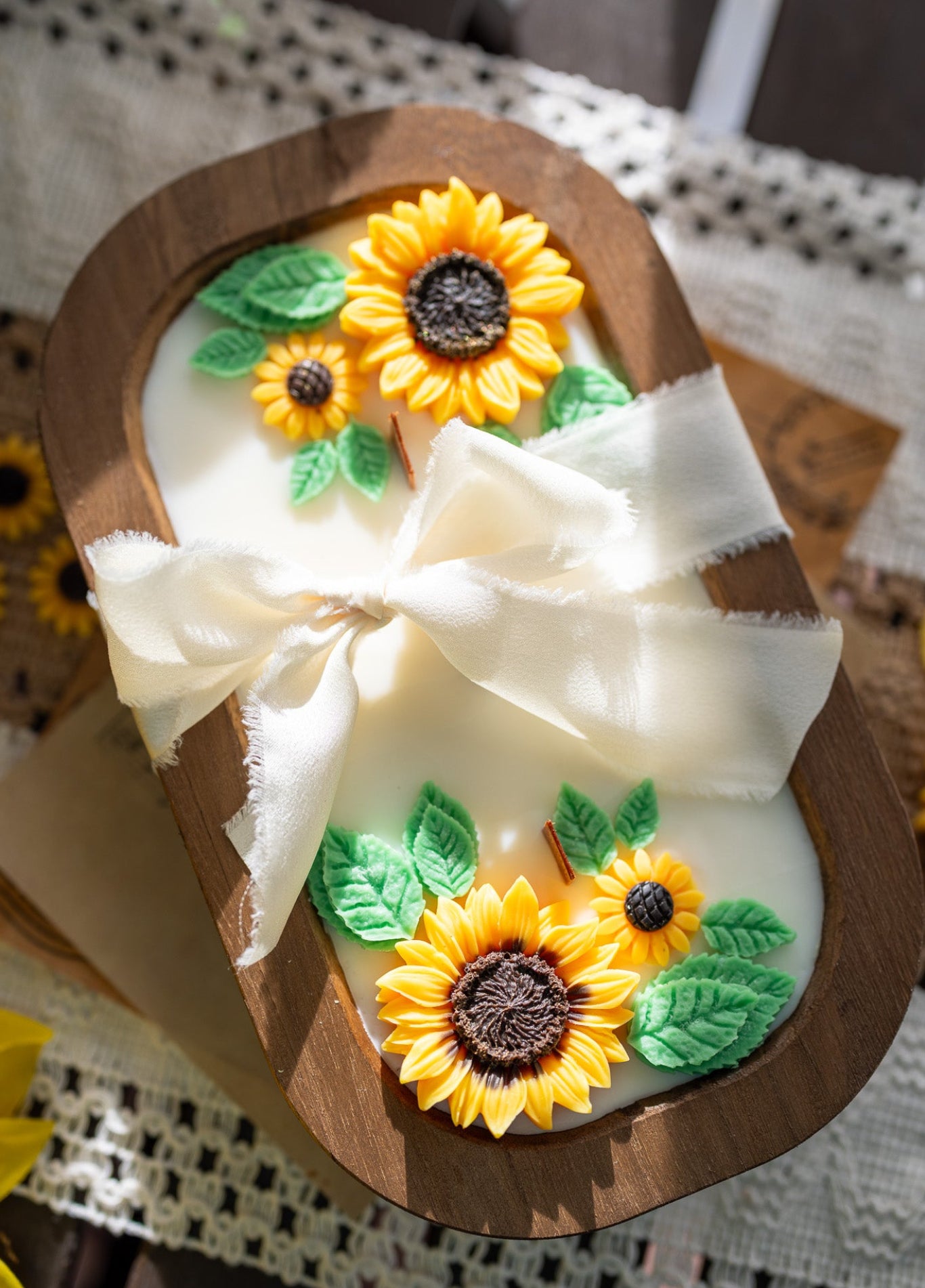 Wooden Sunflower Candle – Handcrafted Floral Soy Wax Candle – Rustic Home Decor Gift - MY Sunshine CandlessMahogany Teakwood