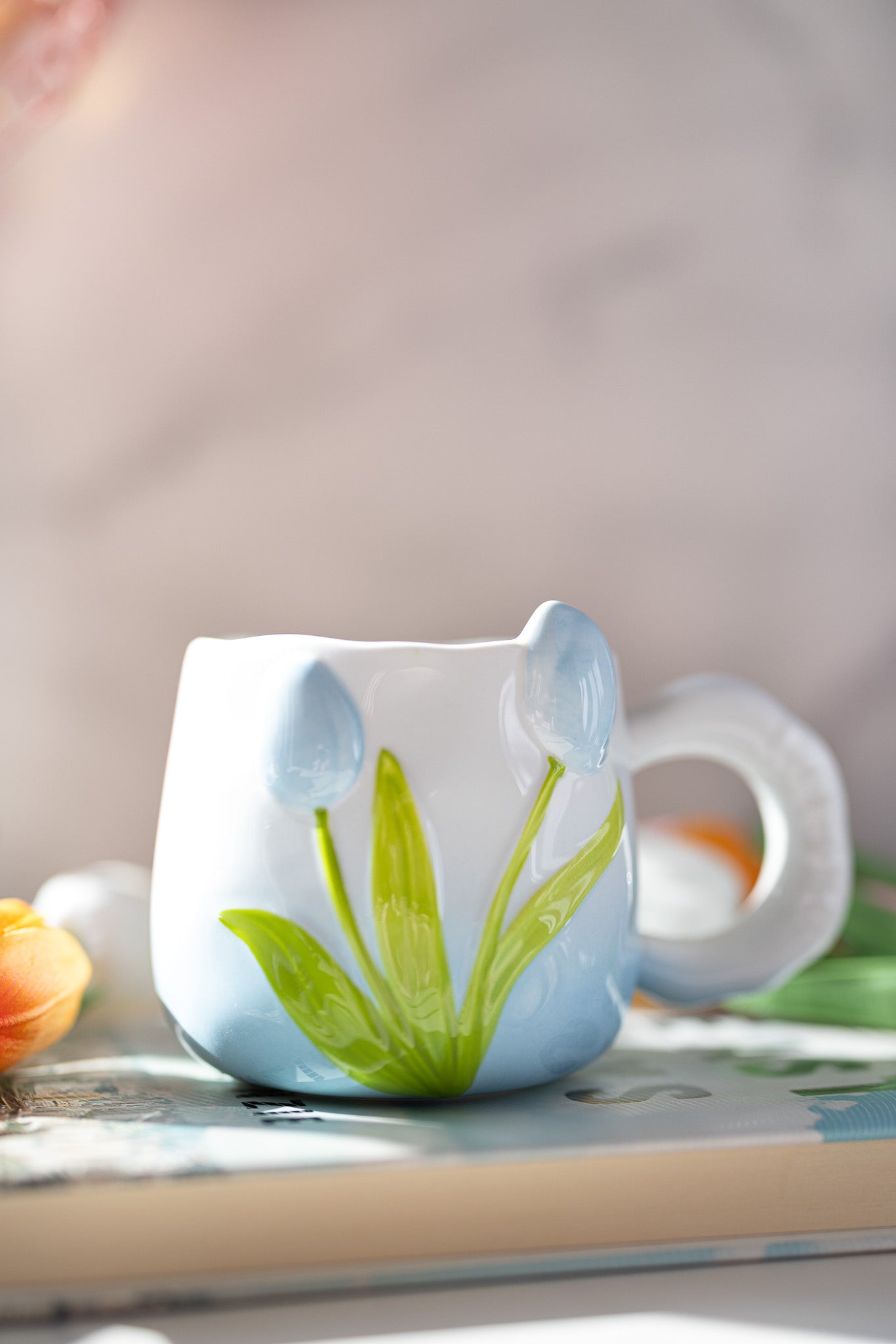Hand-Painted 3D Tulip Ceramic Coffee Mug (400ml) – Colorful Floral Tea Cup - MY Sunshine Candless