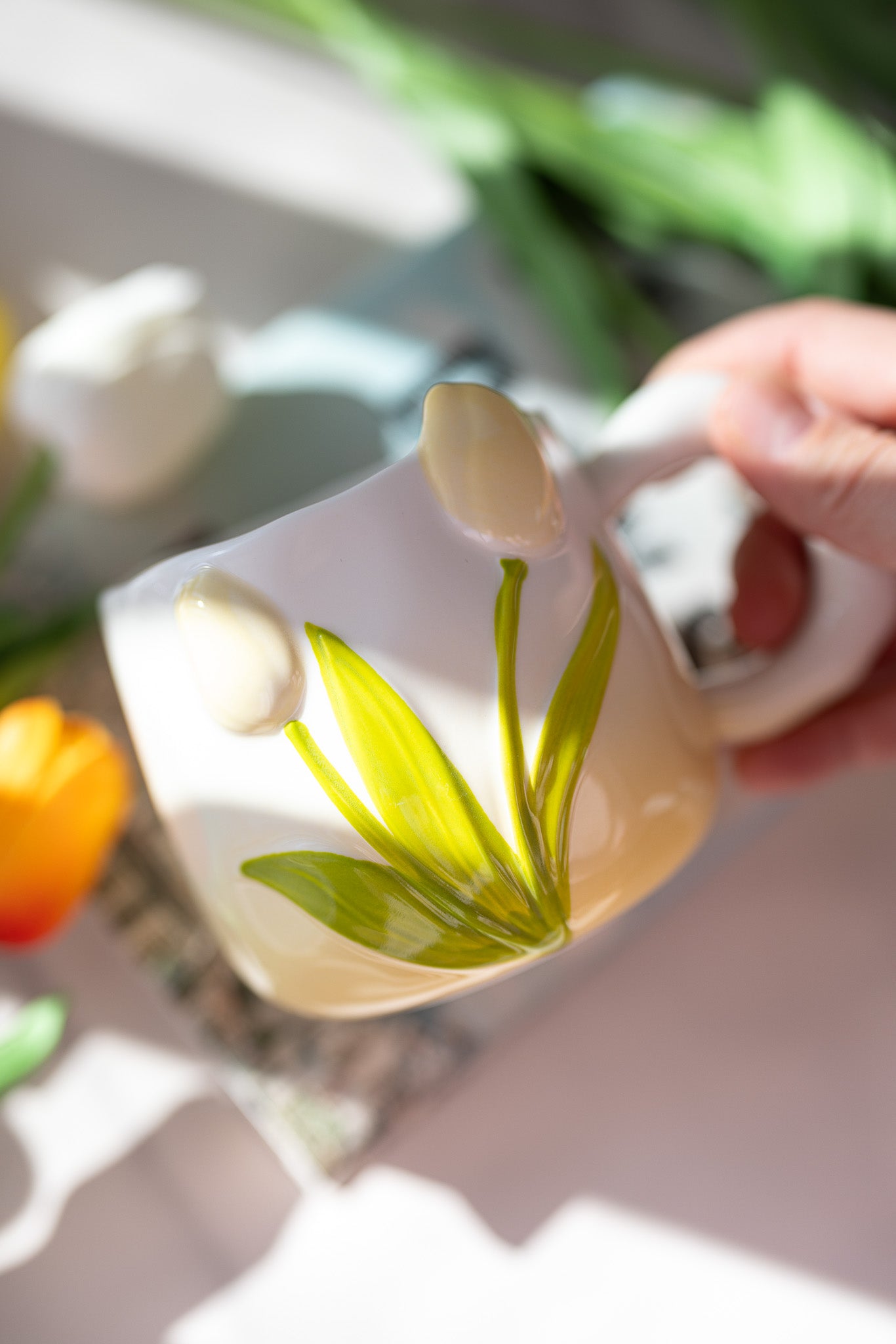 Hand-Painted 3D Tulip Ceramic Coffee Mug (400ml) – Colorful Floral Tea Cup - MY Sunshine Candless