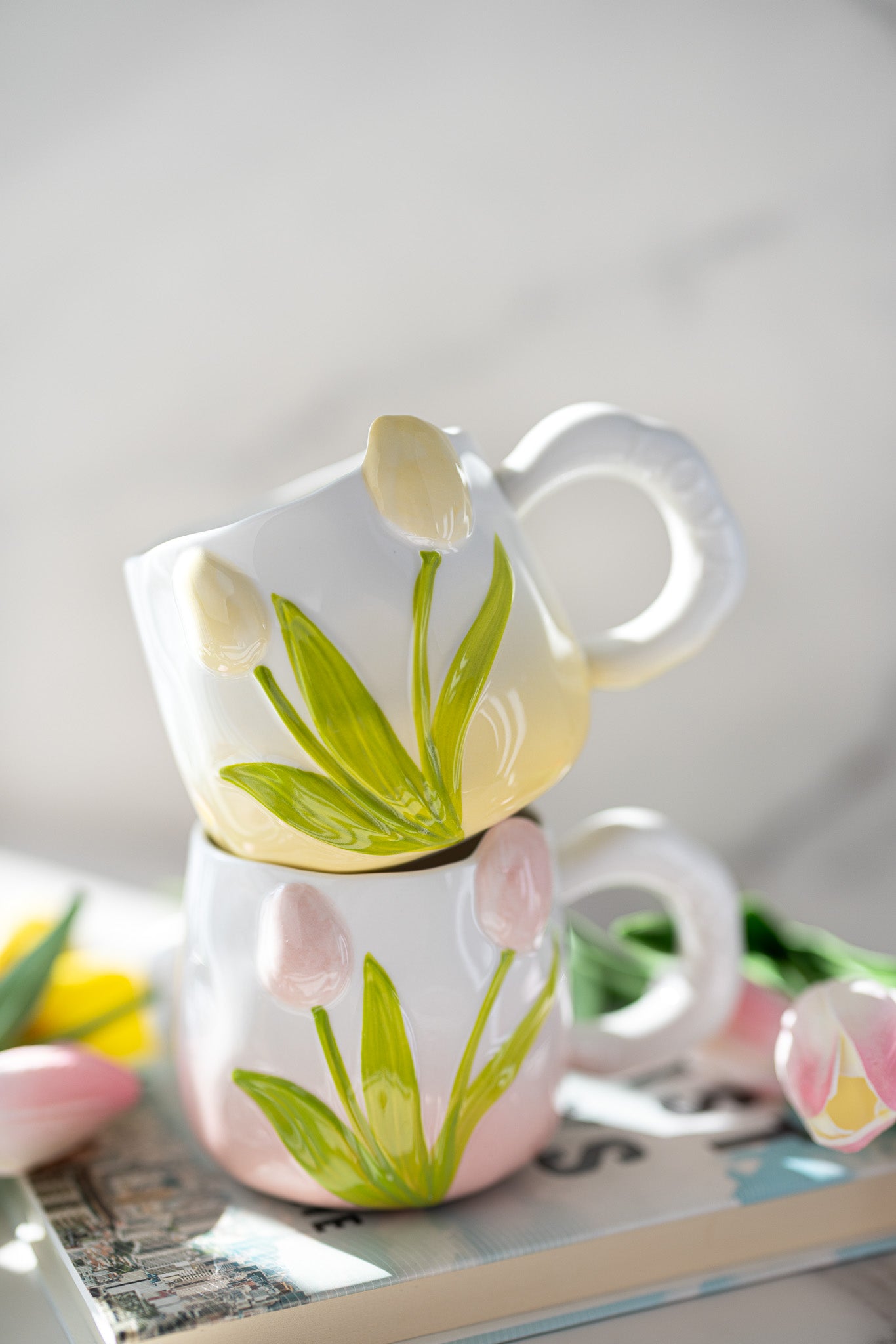 Hand-Painted 3D Tulip Ceramic Coffee Mug (400ml) – Colorful Floral Tea Cup - MY Sunshine Candless
