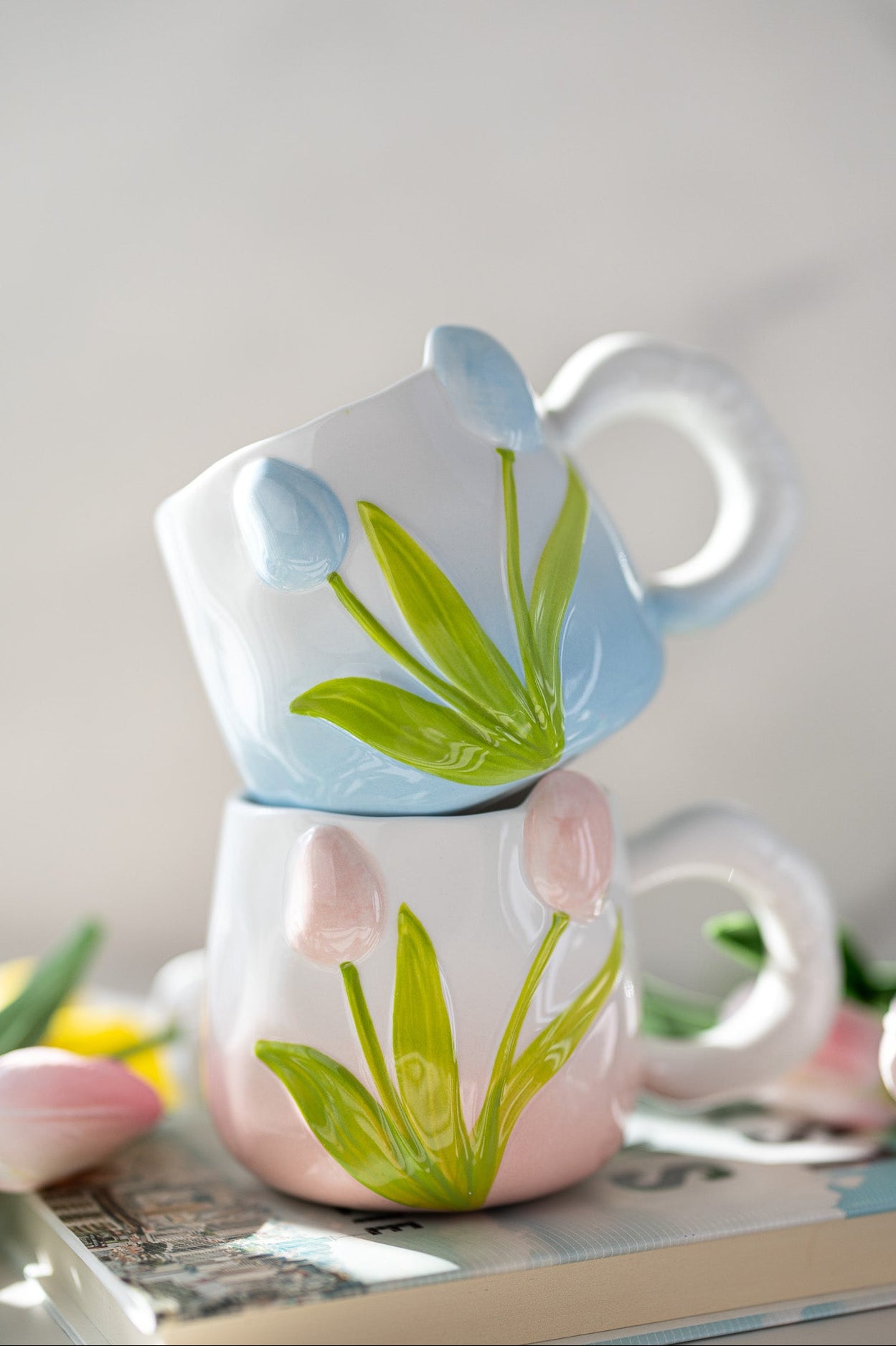 Hand-Painted 3D Tulip Ceramic Coffee Mug (400ml) – Colorful Floral Tea Cup - MY Sunshine Candless