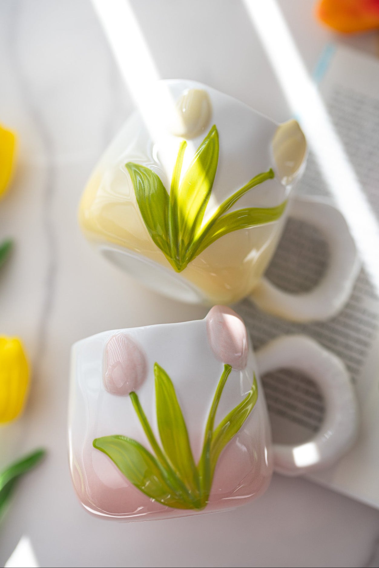 Hand-Painted 3D Tulip Ceramic Coffee Mug (400ml) – Colorful Floral Tea Cup - MY Sunshine Candless