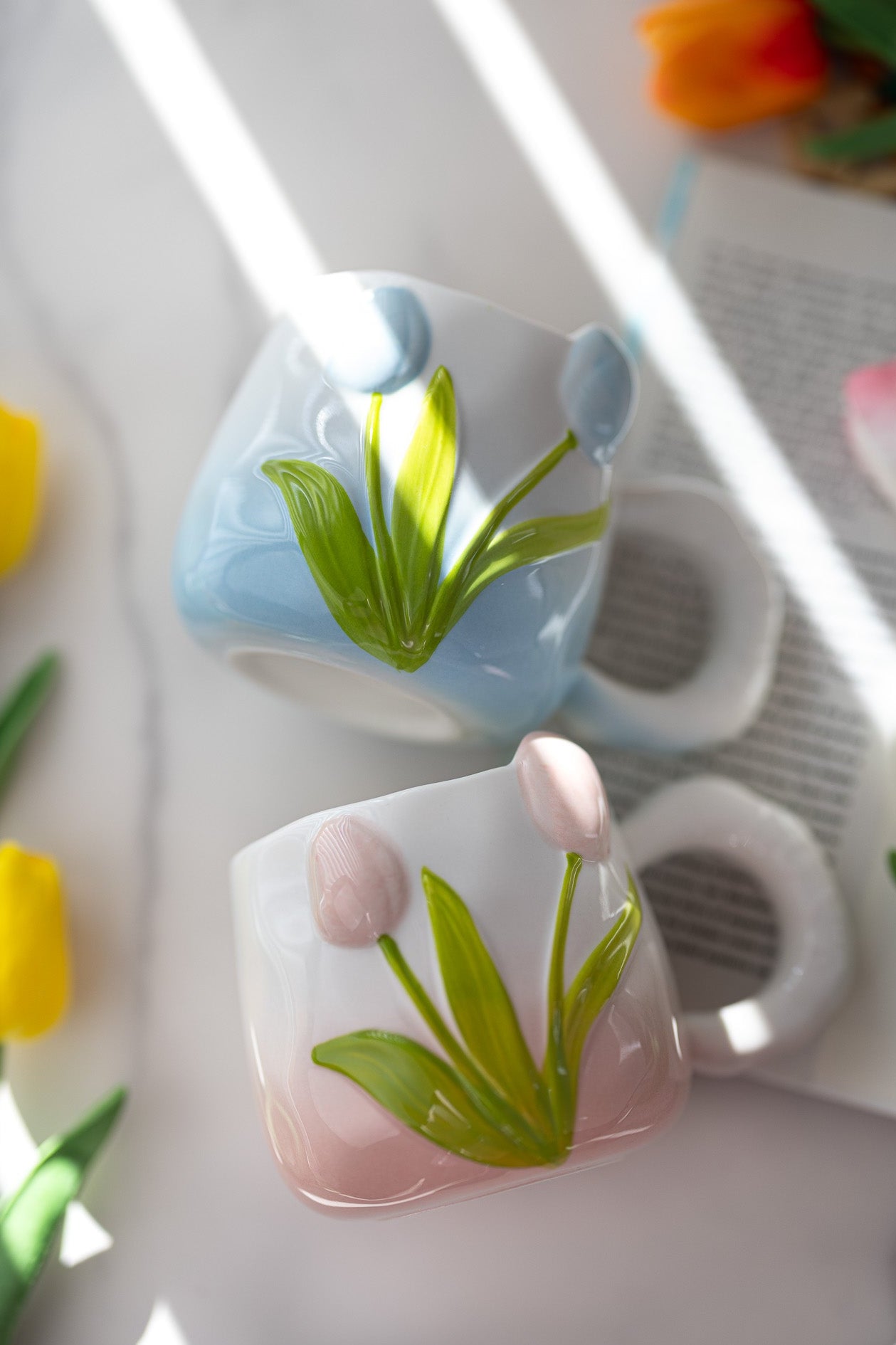 Hand-Painted 3D Tulip Ceramic Coffee Mug (400ml) – Colorful Floral Tea Cup - MY Sunshine Candless