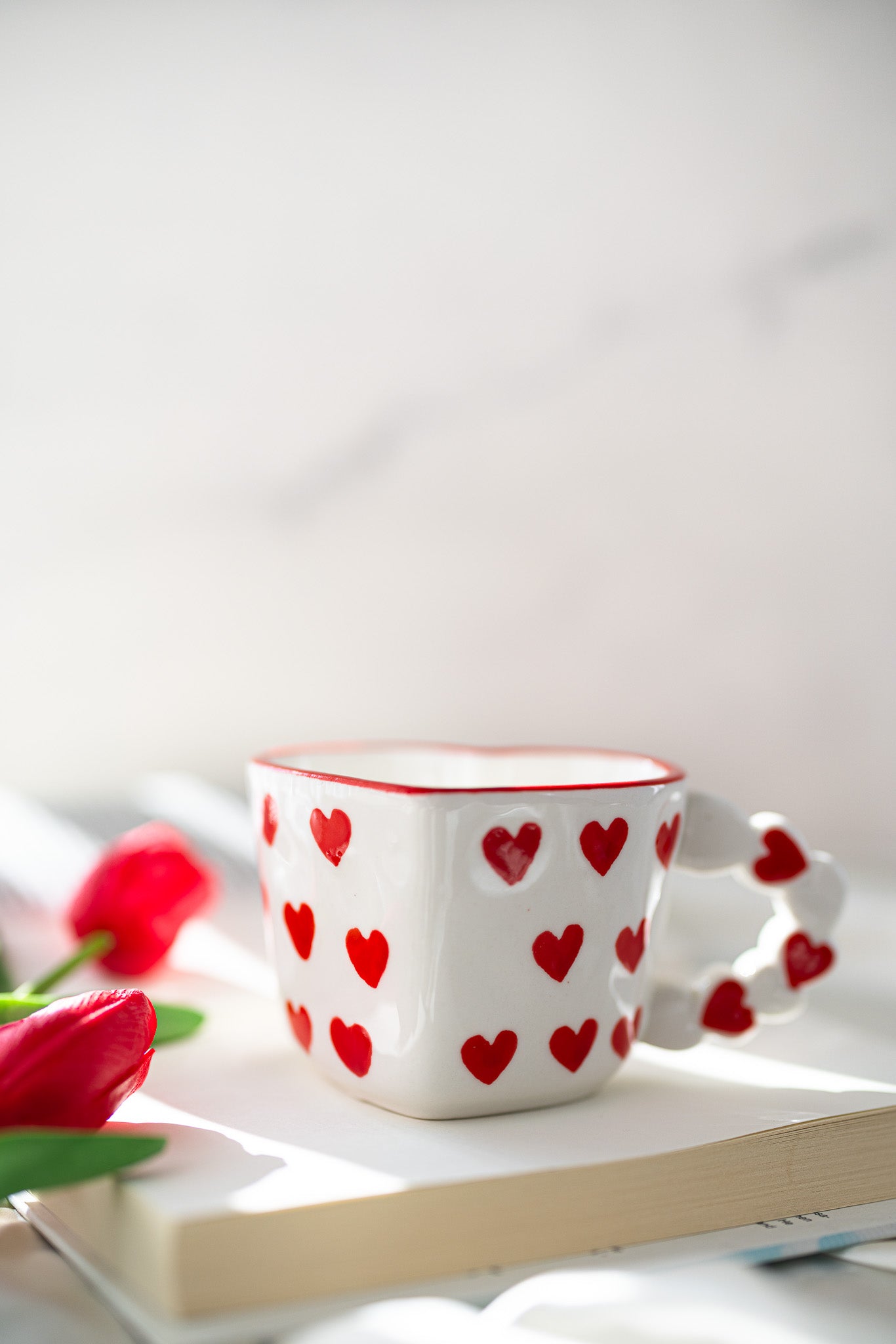 Cute Heart-Shaped Ceramic Mug with Red Heart Design – Romantic Love Gift Cup - MY Sunshine Candless