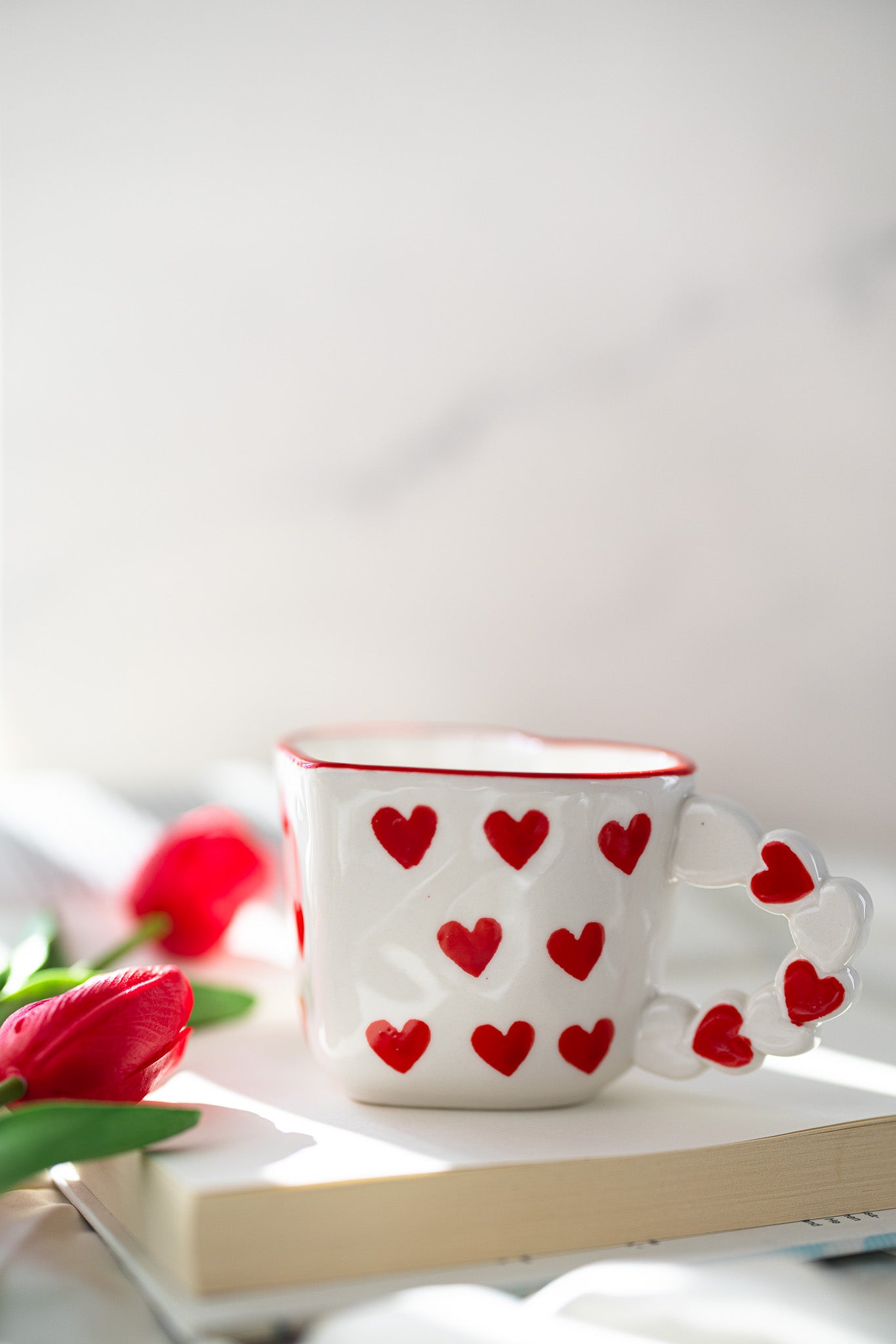 Cute Heart-Shaped Ceramic Mug with Red Heart Design – Romantic Love Gift Cup - MY Sunshine Candless