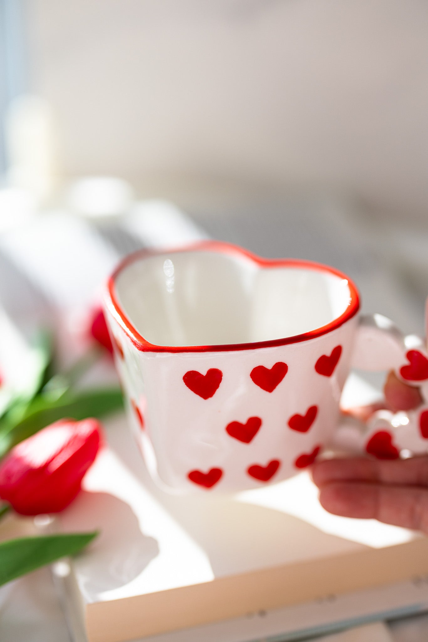 Cute Heart-Shaped Ceramic Mug with Red Heart Design – Romantic Love Gift Cup - MY Sunshine Candless