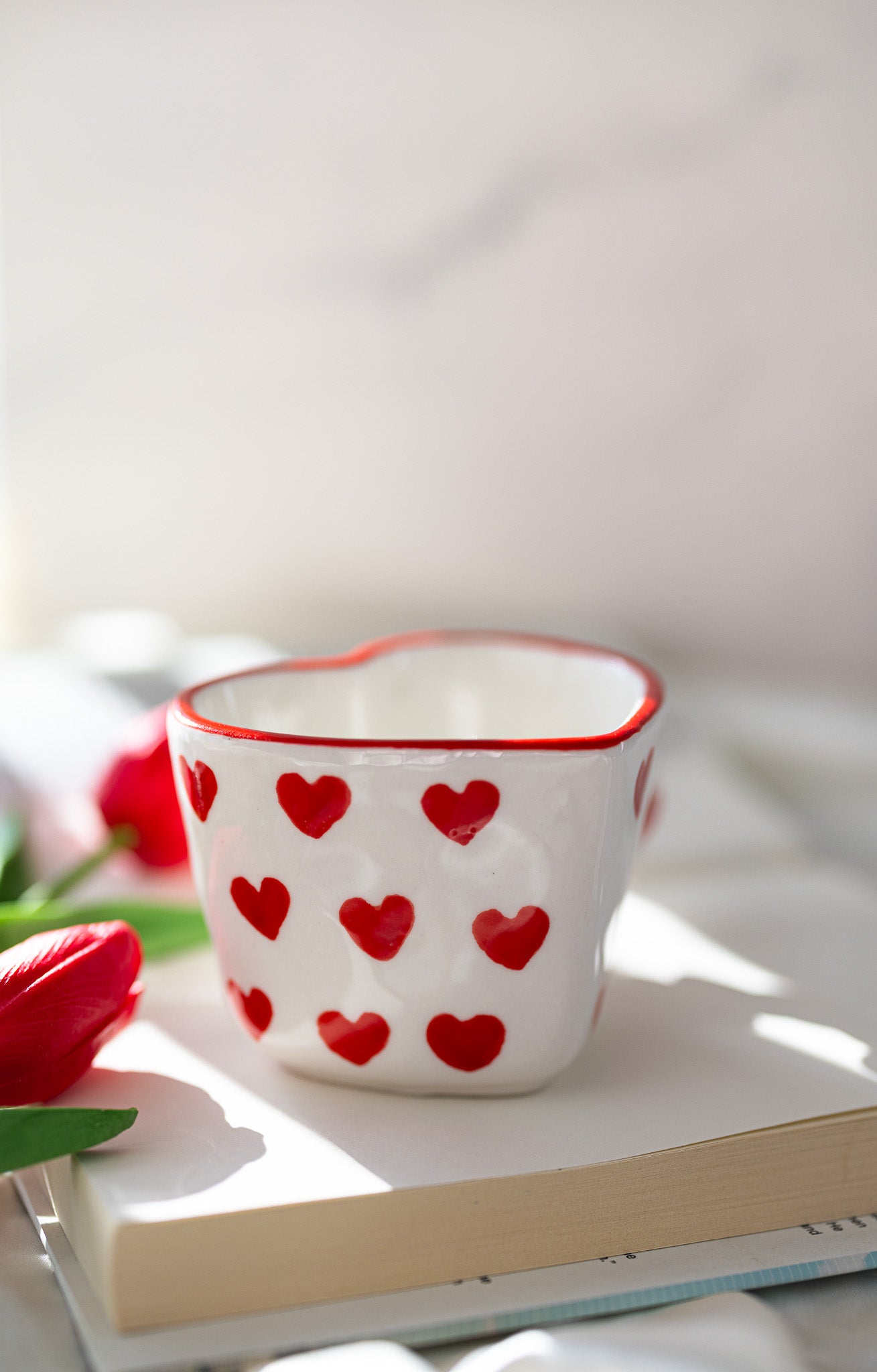 Cute Heart-Shaped Ceramic Mug with Red Heart Design – Romantic Love Gift Cup - MY Sunshine Candless