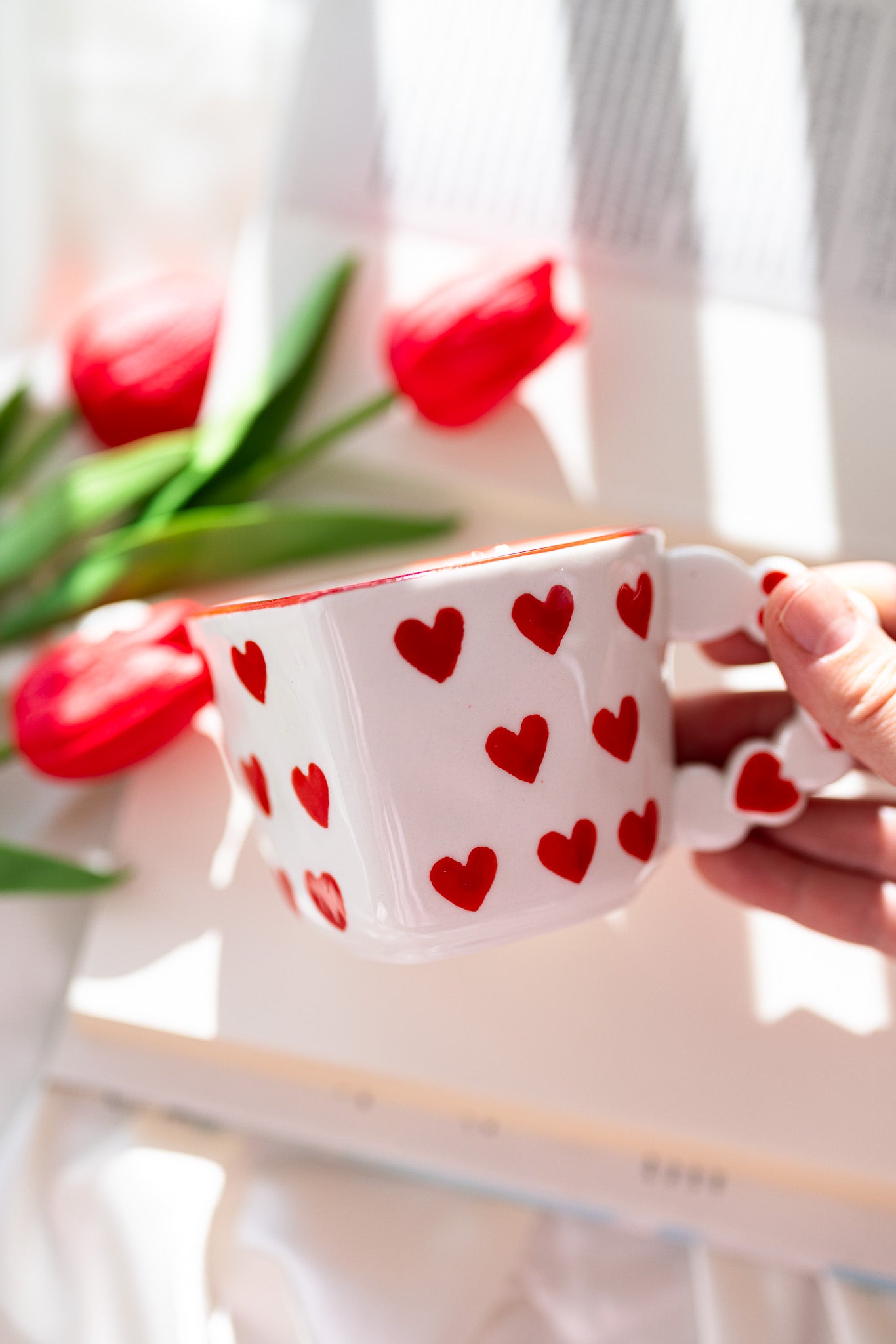 Cute Heart-Shaped Ceramic Mug with Red Heart Design – Romantic Love Gift Cup - MY Sunshine Candless