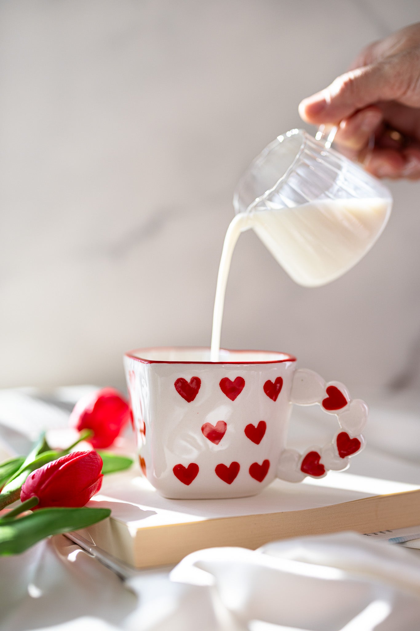Cute Heart-Shaped Ceramic Mug with Red Heart Design – Romantic Love Gift Cup - MY Sunshine Candless