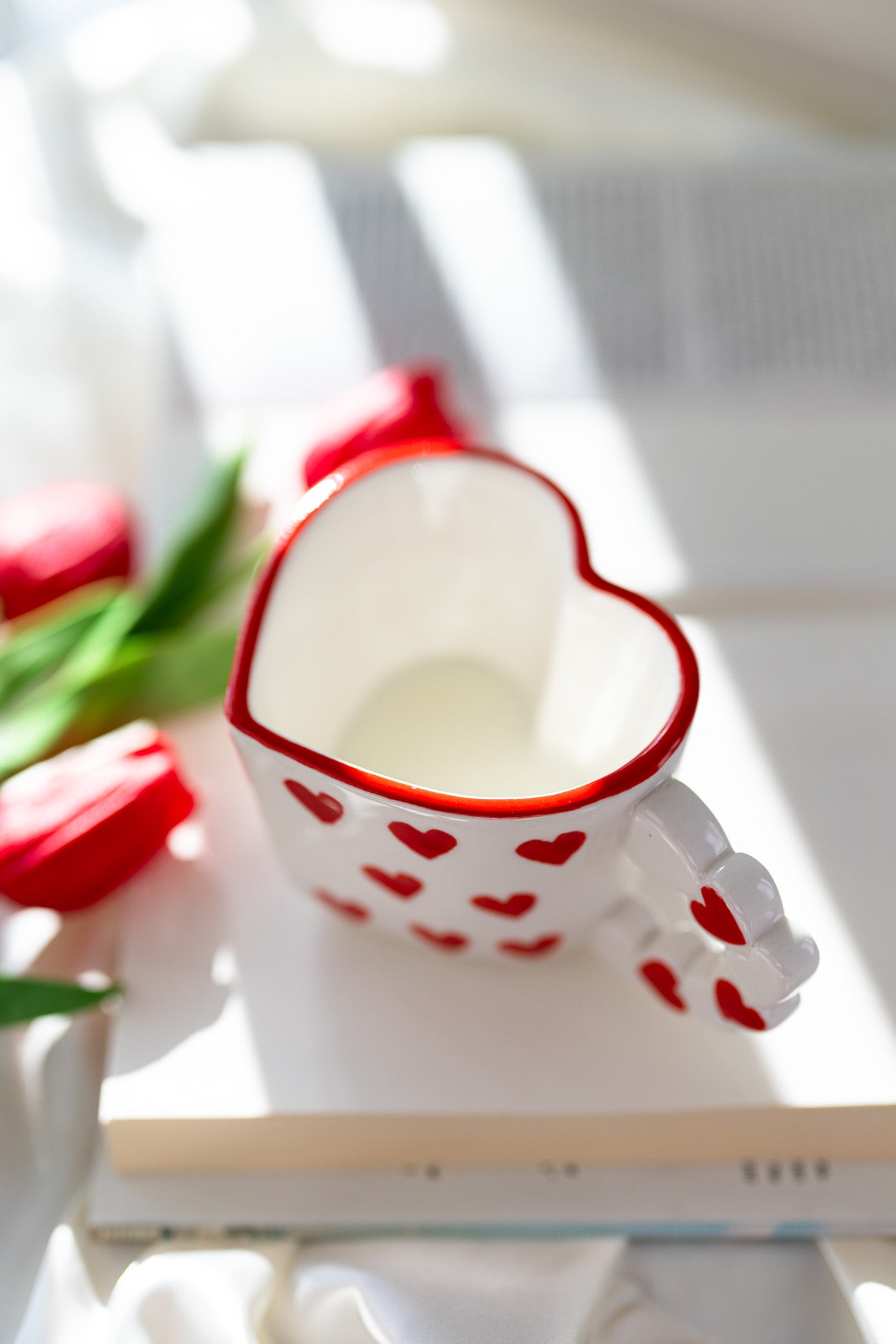 Cute Heart-Shaped Ceramic Mug with Red Heart Design – Romantic Love Gift Cup - MY Sunshine Candless