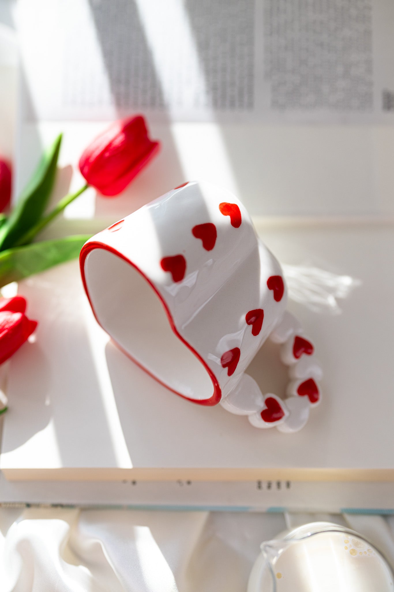 Cute Heart-Shaped Ceramic Mug with Red Heart Design – Romantic Love Gift Cup - MY Sunshine Candless