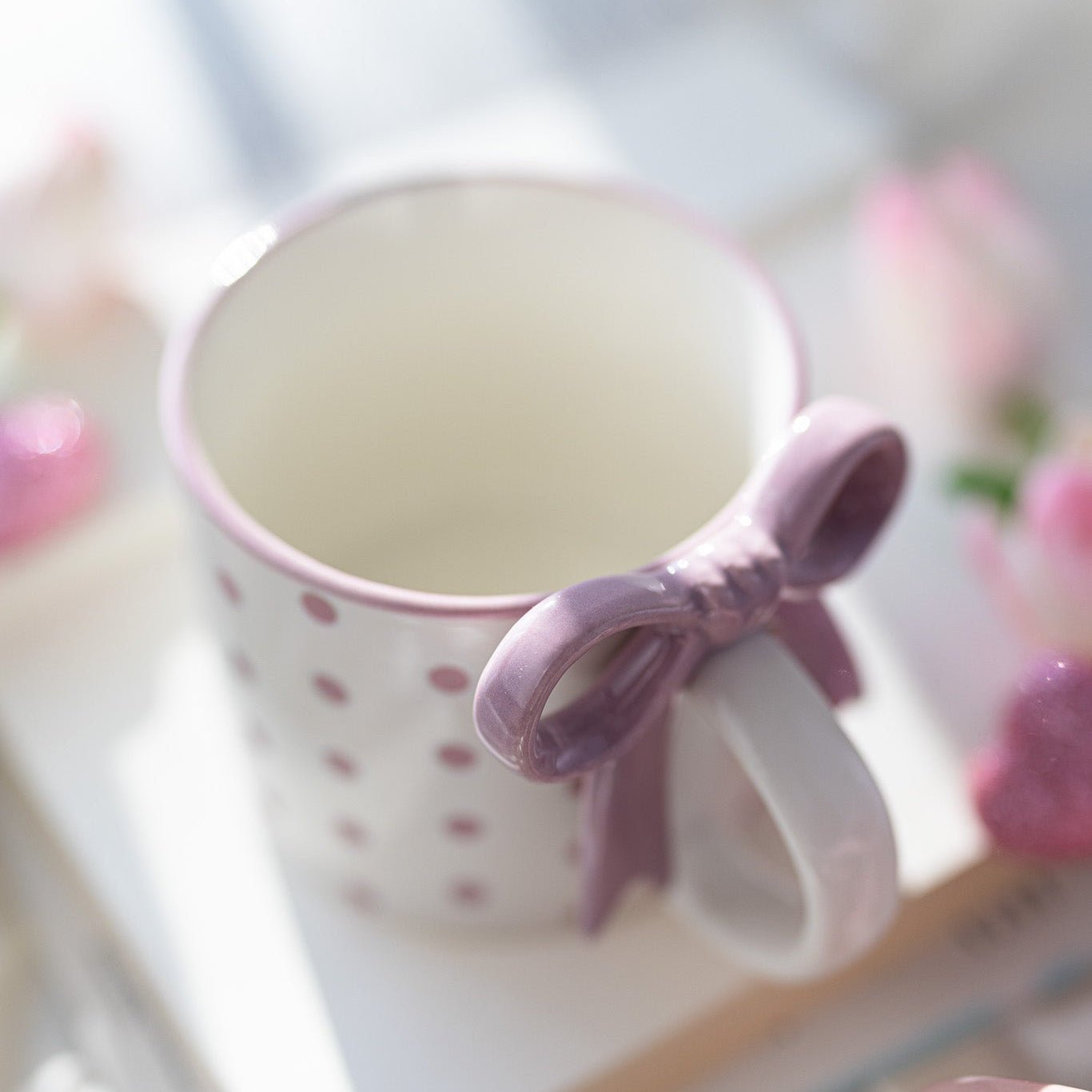 Bowknot Heart Ceramic Mug with Dots Pattern – Romantic Coffee & Tea Cup for Gifts - MY Sunshine Candless