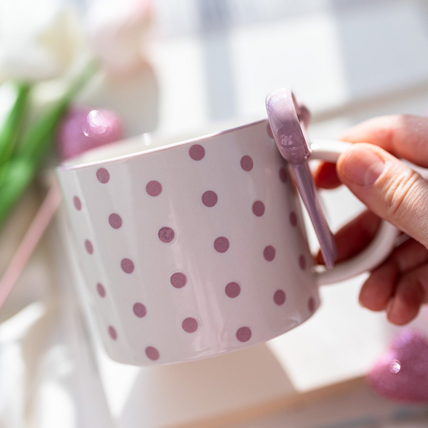 Bowknot Heart Ceramic Mug with Dots Pattern – Romantic Coffee & Tea Cup for Gifts - MY Sunshine Candless