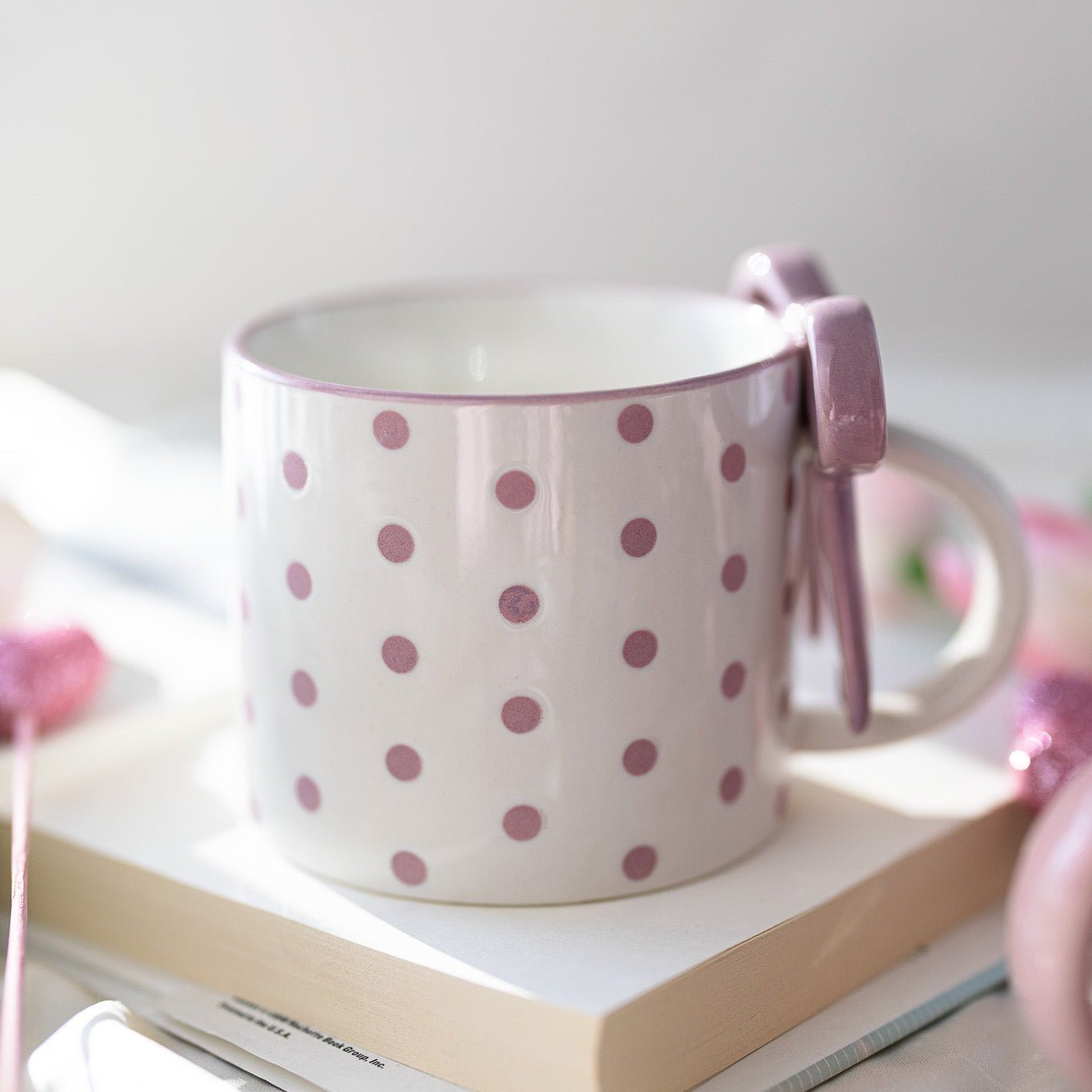 Bowknot Heart Ceramic Mug with Dots Pattern – Romantic Coffee & Tea Cup for Gifts - MY Sunshine Candless