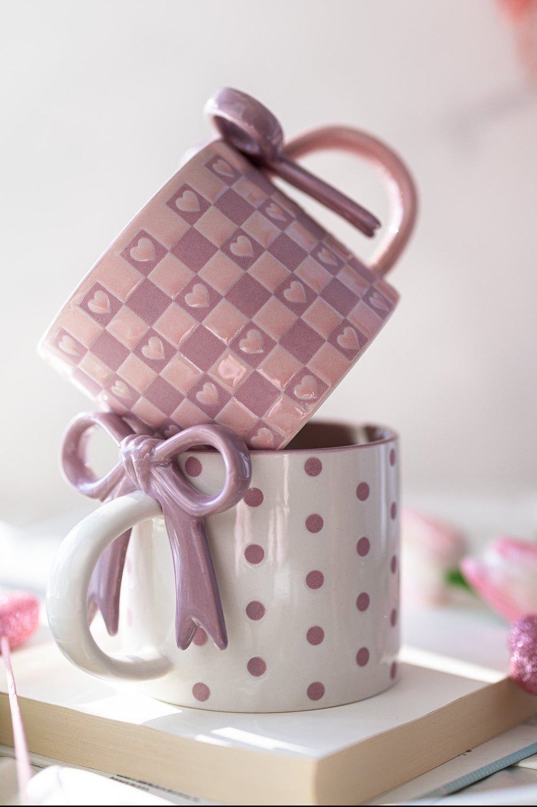 Bowknot Heart Ceramic Mug with Dots Pattern – Romantic Coffee & Tea Cup for Gifts - MY Sunshine Candless