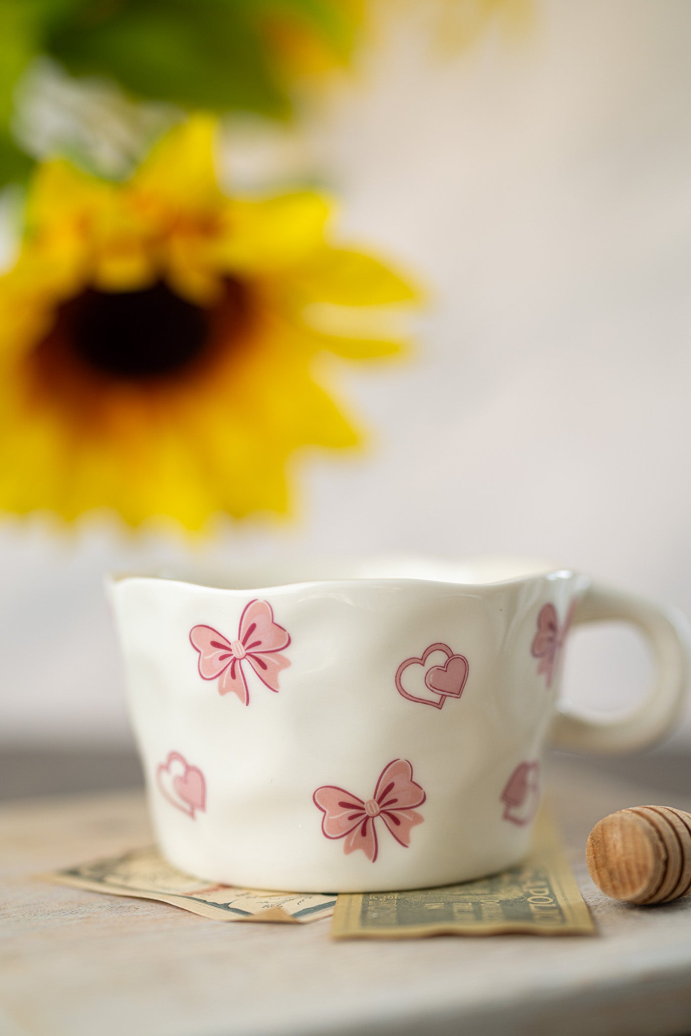 Cozy Valentine Mug – Pink Heart & Bow Coffee Mug | Cute Romantic Gift for Her - MY Sunshine Candless