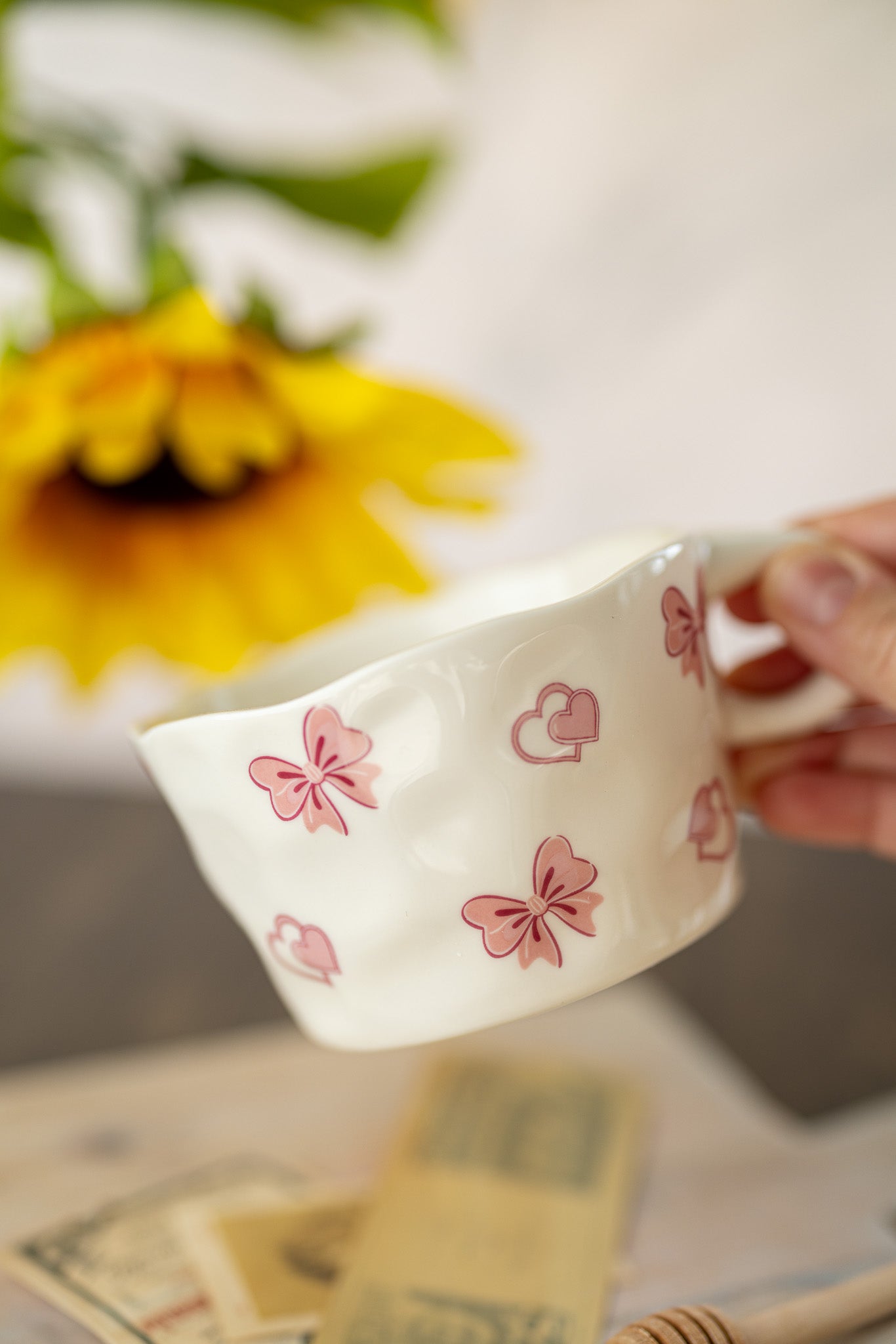 Cozy Valentine Mug – Pink Heart & Bow Coffee Mug | Cute Romantic Gift for Her - MY Sunshine Candless