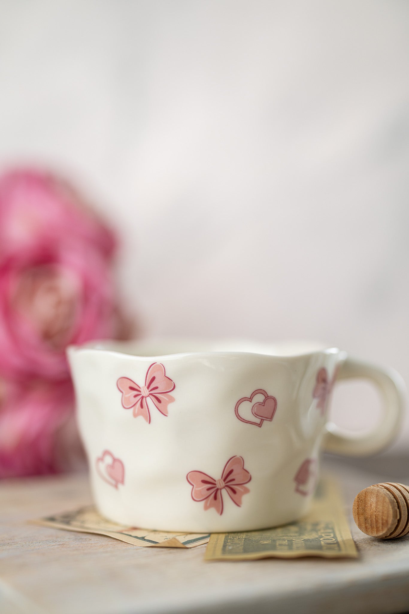Cozy Valentine Mug – Pink Heart & Bow Coffee Mug | Cute Romantic Gift for Her - MY Sunshine Candless