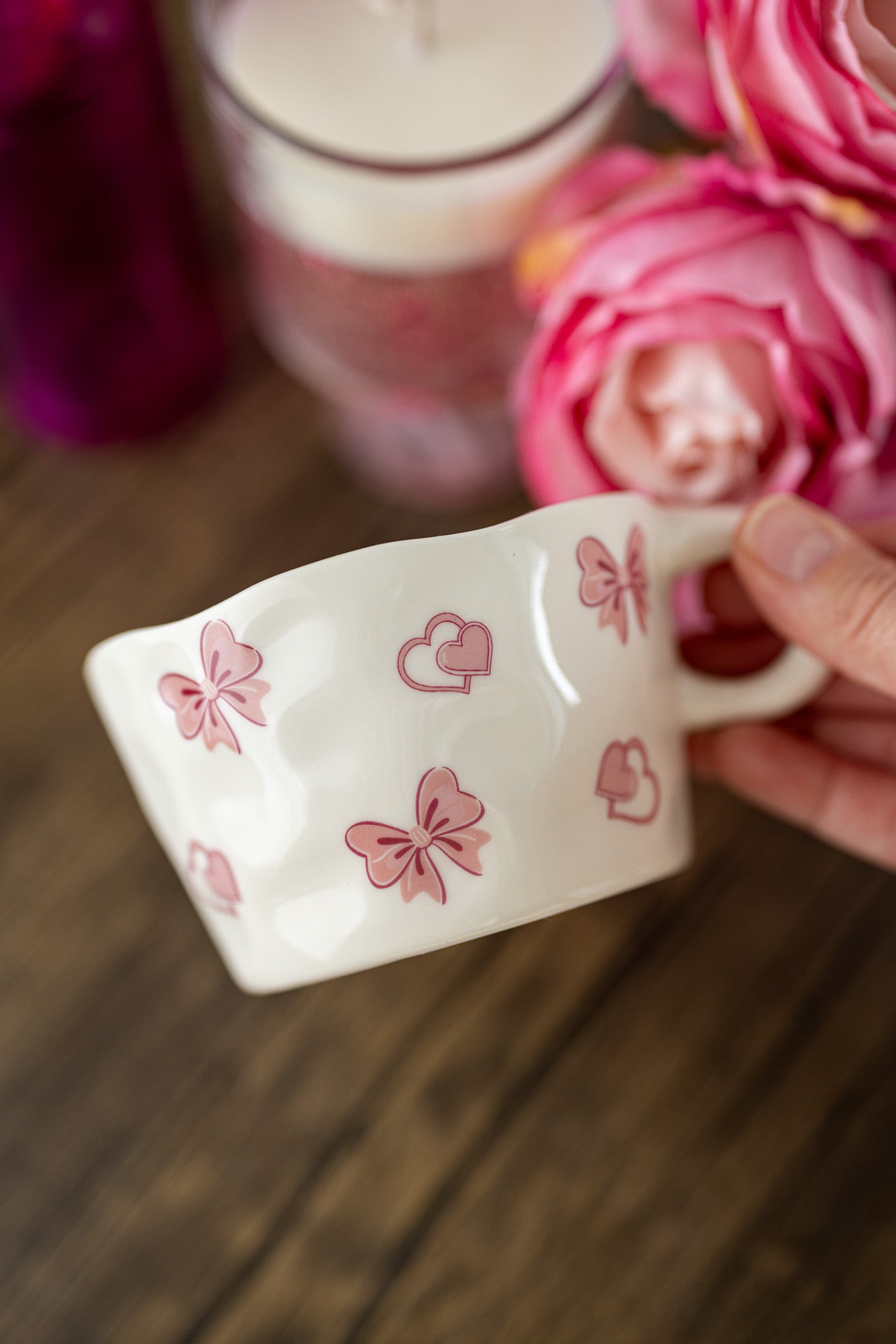 Cozy Valentine Mug – Pink Heart & Bow Coffee Mug | Cute Romantic Gift for Her - MY Sunshine Candless