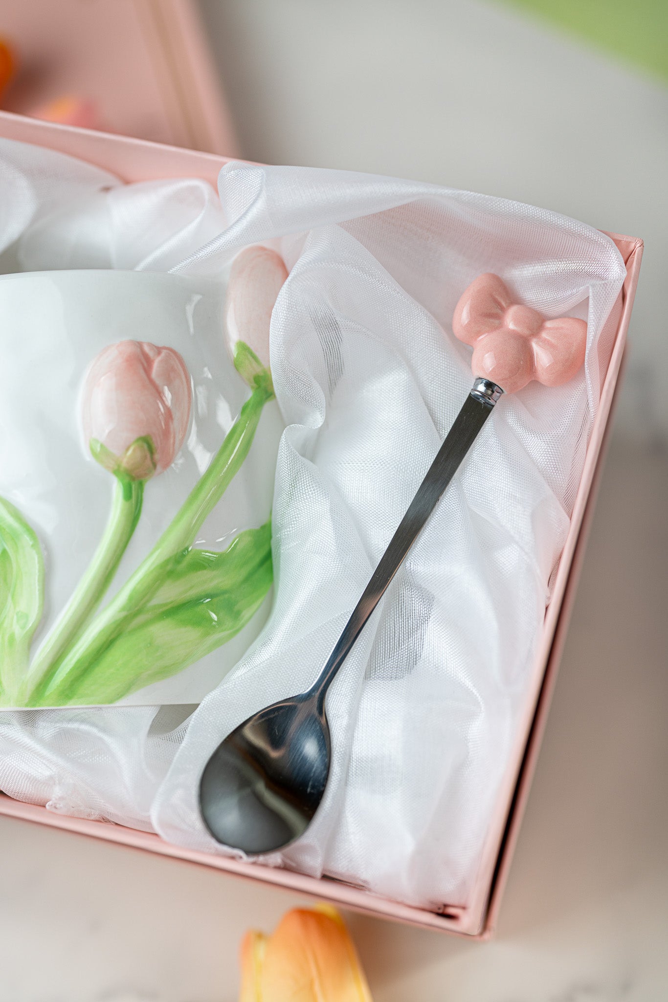 3D Tulip Ceramic Mug with Spoon Gift Set | Hand-Carved Floral Coffee Cup - MY Sunshine Candless