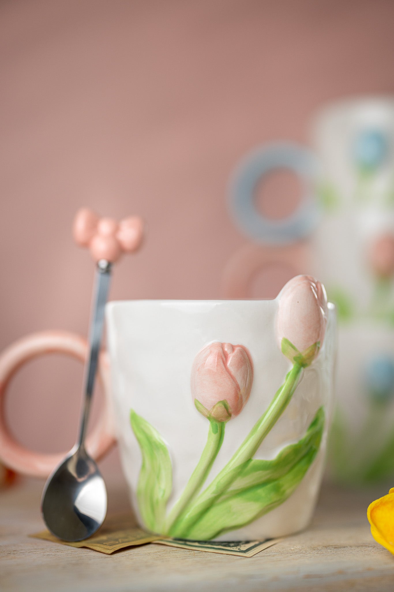 3D Tulip Ceramic Mug with Spoon Gift Set | Hand-Carved Floral Coffee Cup - MY Sunshine Candless