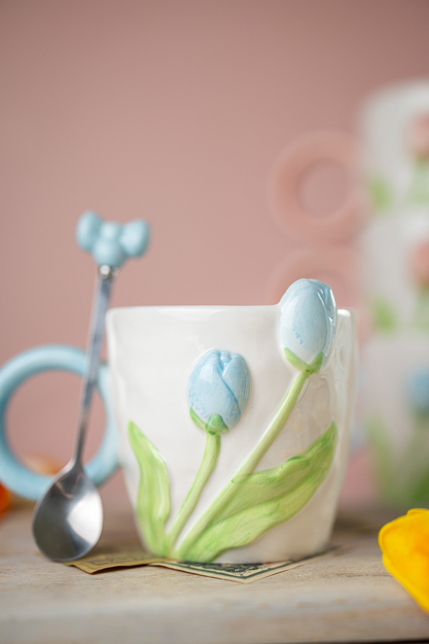 3D Tulip Ceramic Mug with Spoon Gift Set | Hand-Carved Floral Coffee Cup - MY Sunshine Candless