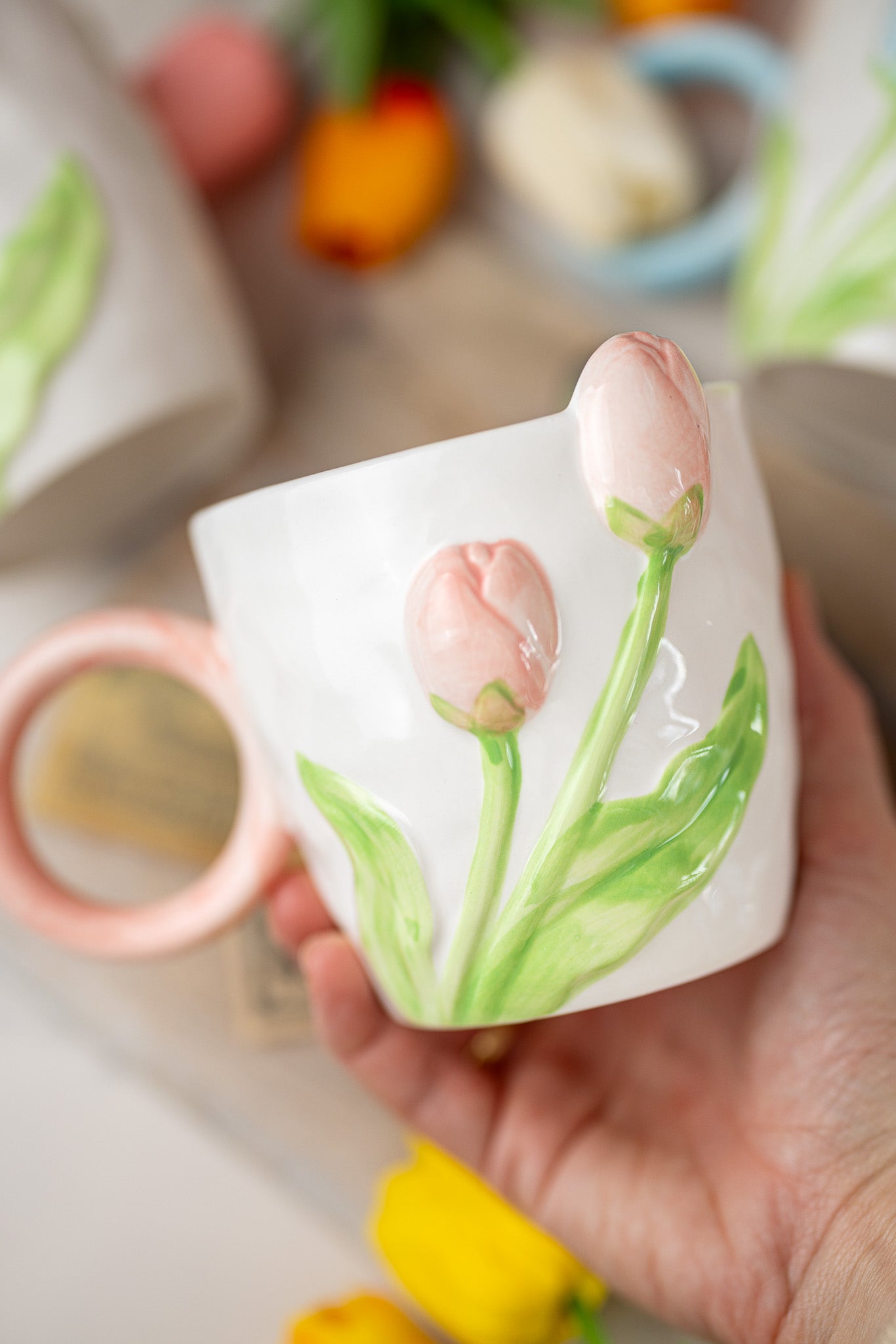 3D Tulip Ceramic Mug with Spoon Gift Set | Hand-Carved Floral Coffee Cup - MY Sunshine Candless