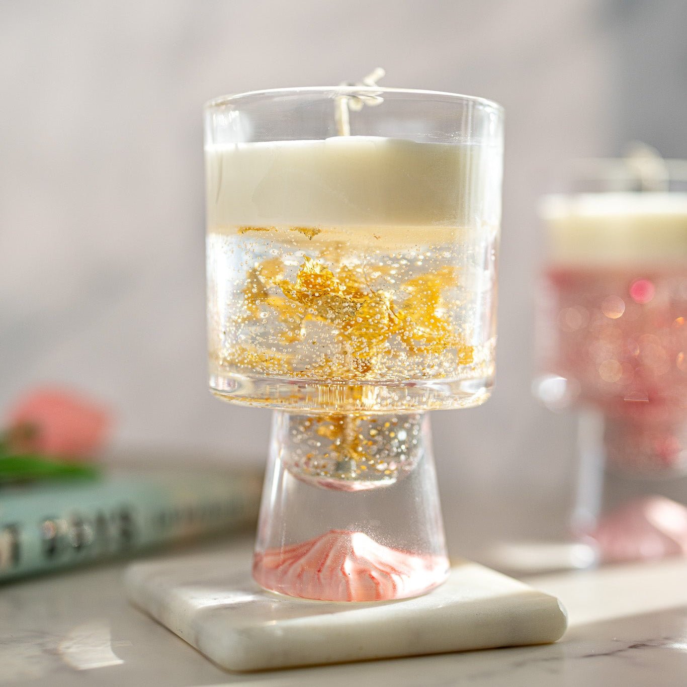 Champagne Gel Candle with Gold Leaf – Luxury Soy Wax Top , Reusable Coffee Mug - MY Sunshine Candless