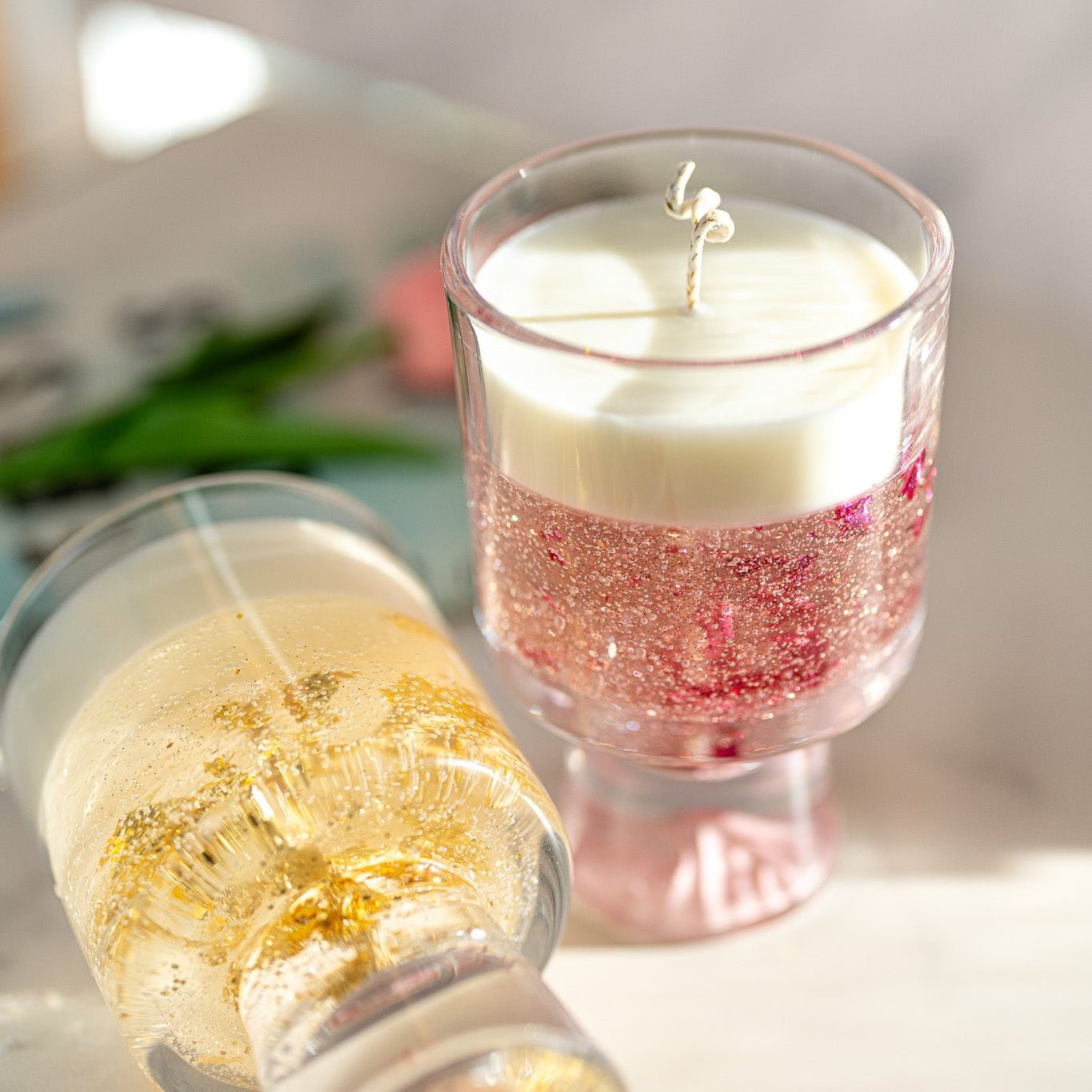 Champagne Gel Candle with Gold Leaf – Luxury Soy Wax Top , Reusable Coffee Mug - MY Sunshine Candless