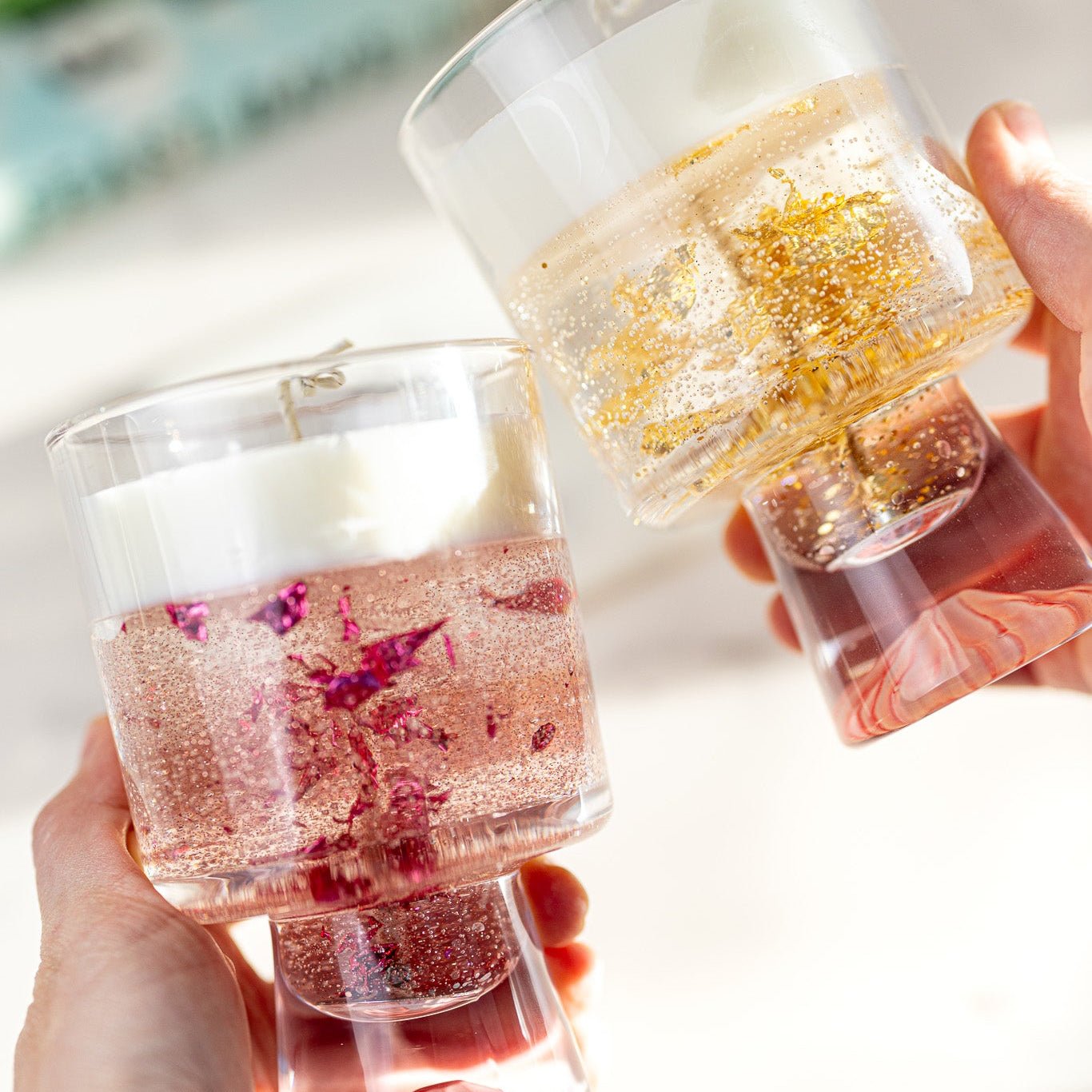 Champagne Gel Candle with Gold Leaf – Luxury Soy Wax Top , Reusable Coffee Mug - MY Sunshine Candless