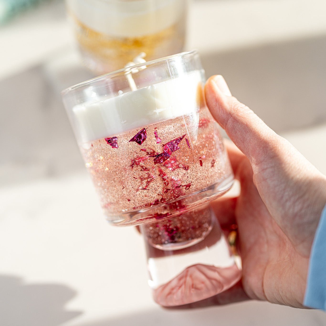 Champagne Gel Candle with Gold Leaf – Luxury Soy Wax Top , Reusable Coffee Mug - MY Sunshine Candless