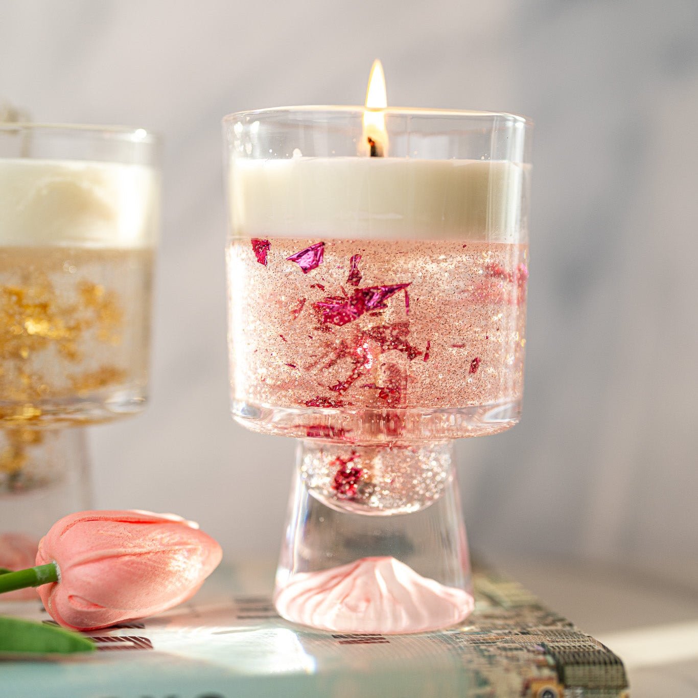 Champagne Gel Candle with Gold Leaf – Luxury Soy Wax Top , Reusable Coffee Mug - MY Sunshine Candless