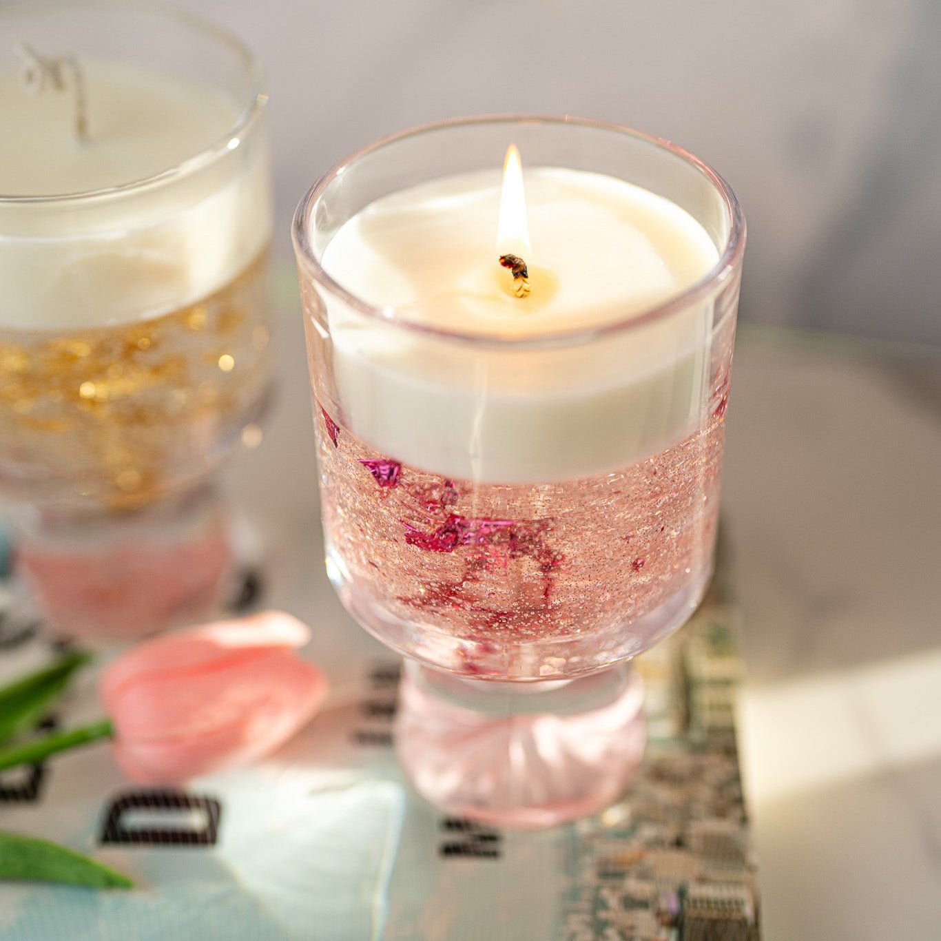 Champagne Gel Candle with Gold Leaf – Luxury Soy Wax Top , Reusable Coffee Mug - MY Sunshine Candless