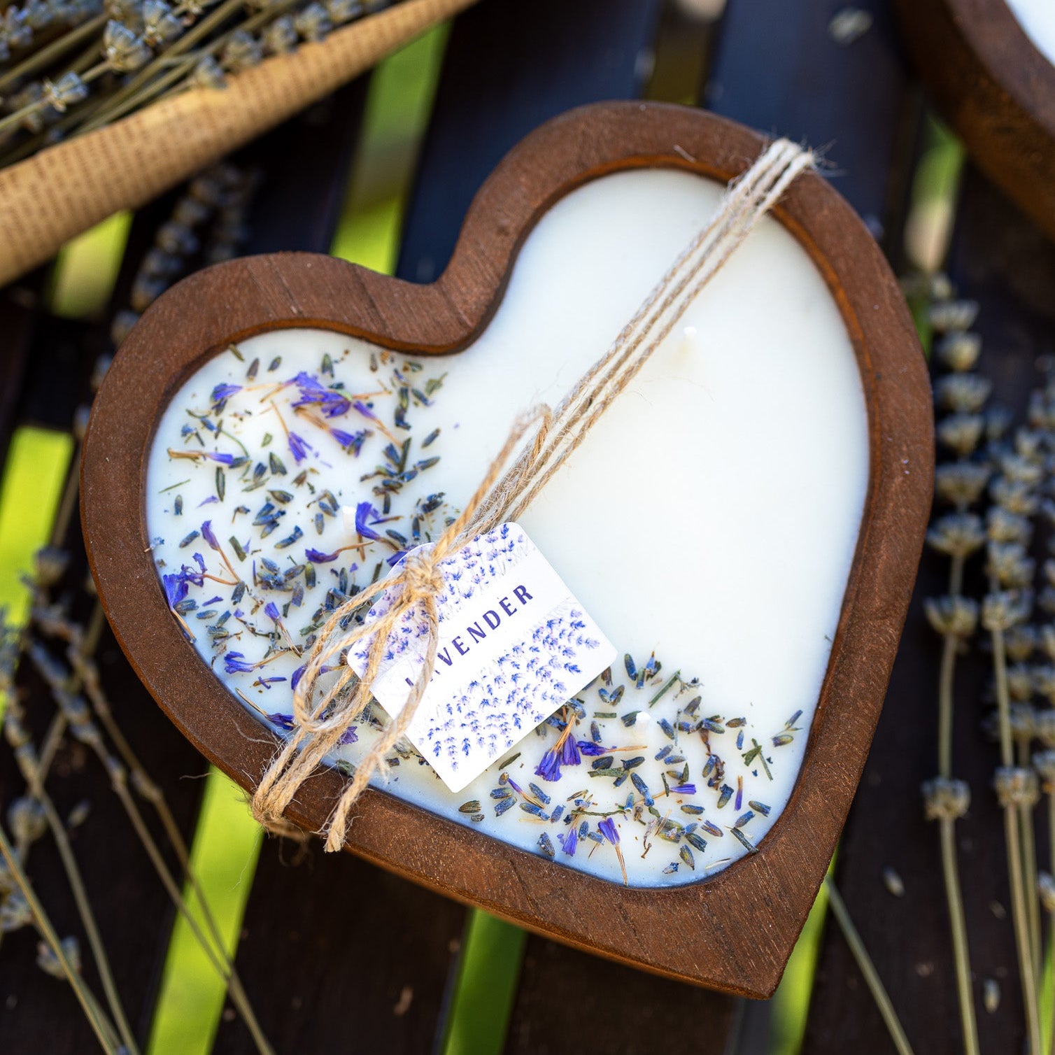 Lavender Heart Dough Bowl Candle | Wood Bowl Soy Wax Candle - MY Sunshine Candless