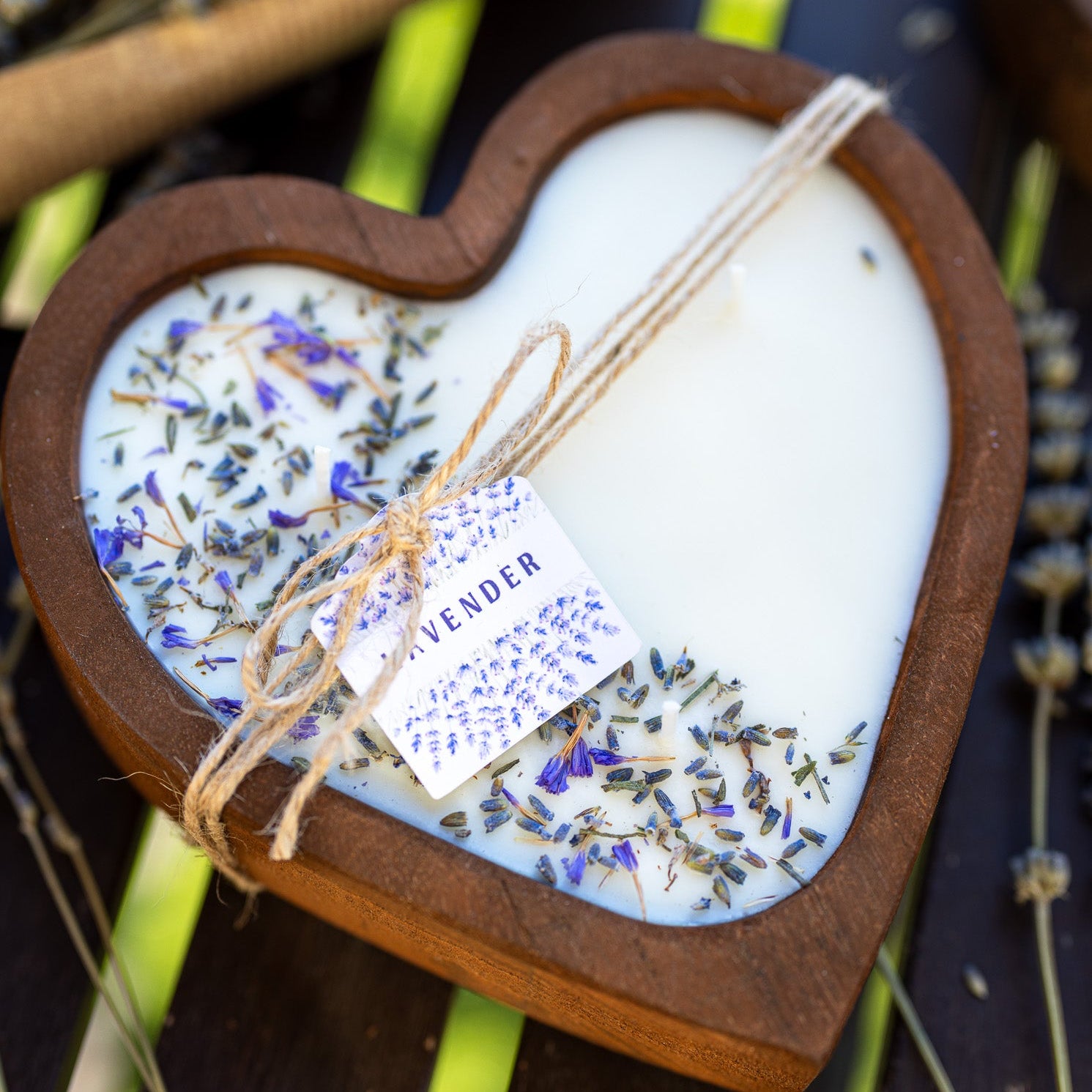 Lavender Heart Dough Bowl Candle | Wood Bowl Soy Wax Candle - MY Sunshine Candless