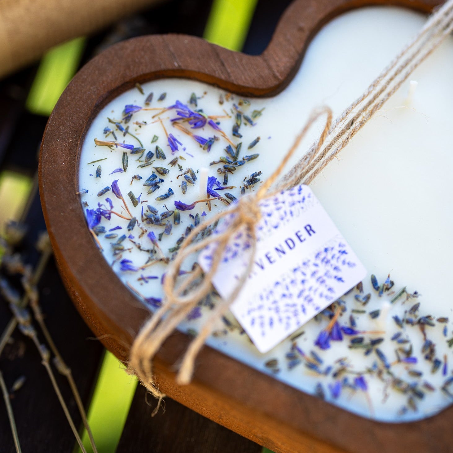 Lavender Heart Dough Bowl Candle | Wood Bowl Soy Wax Candle - MY Sunshine Candless
