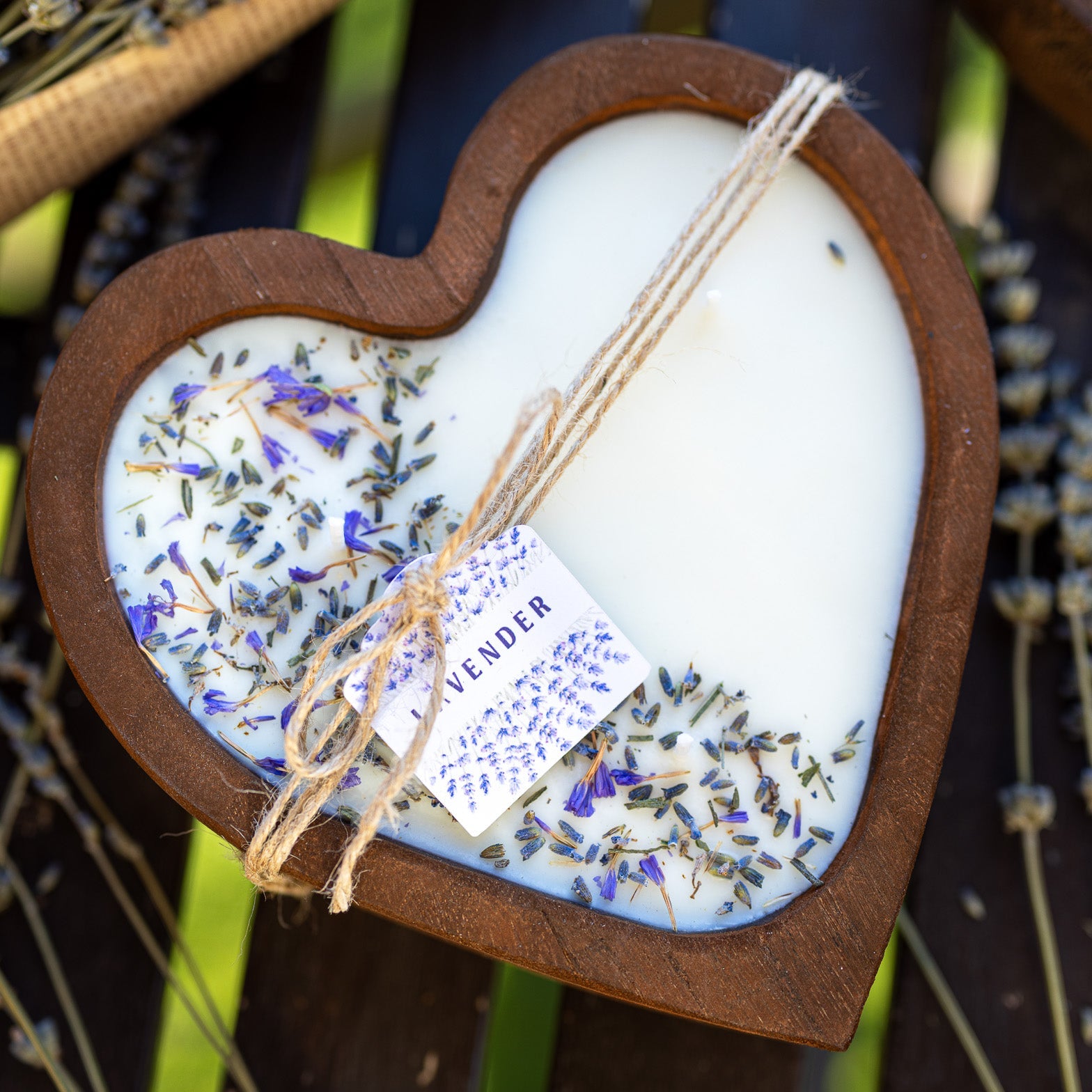 Lavender Heart Dough Bowl Candle | Wood Bowl Soy Wax Candle - MY Sunshine Candless