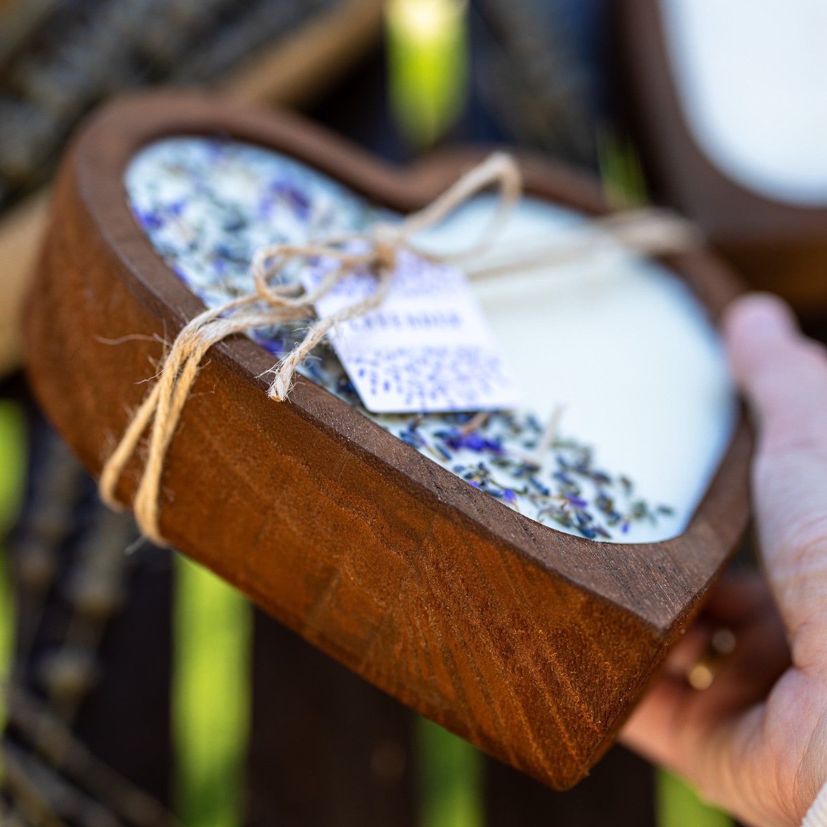 Lavender Heart Dough Bowl Candle | Wood Bowl Soy Wax Candle - MY Sunshine Candless