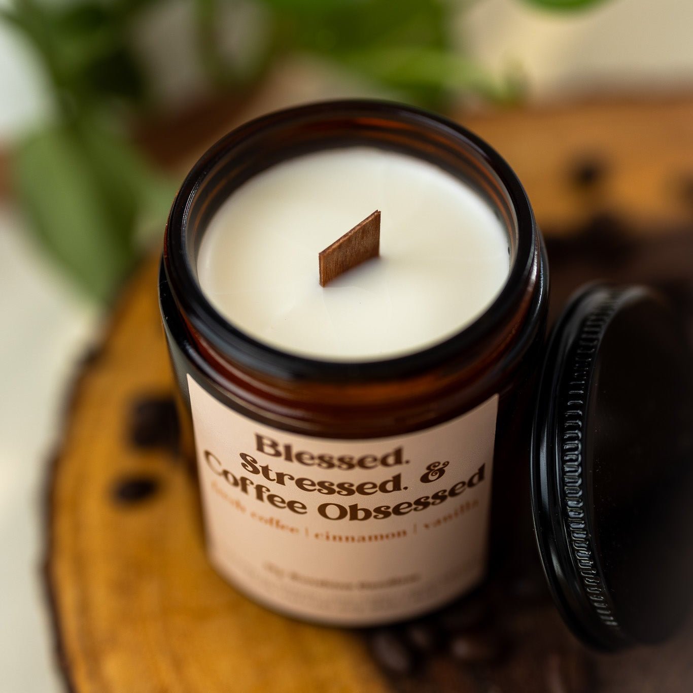 Blessed Stressed & Coffee Obsessed Candle – 8 oz Amber Jar Soy Candle – Funny Coffee Lover Gift - MY Sunshine Candless