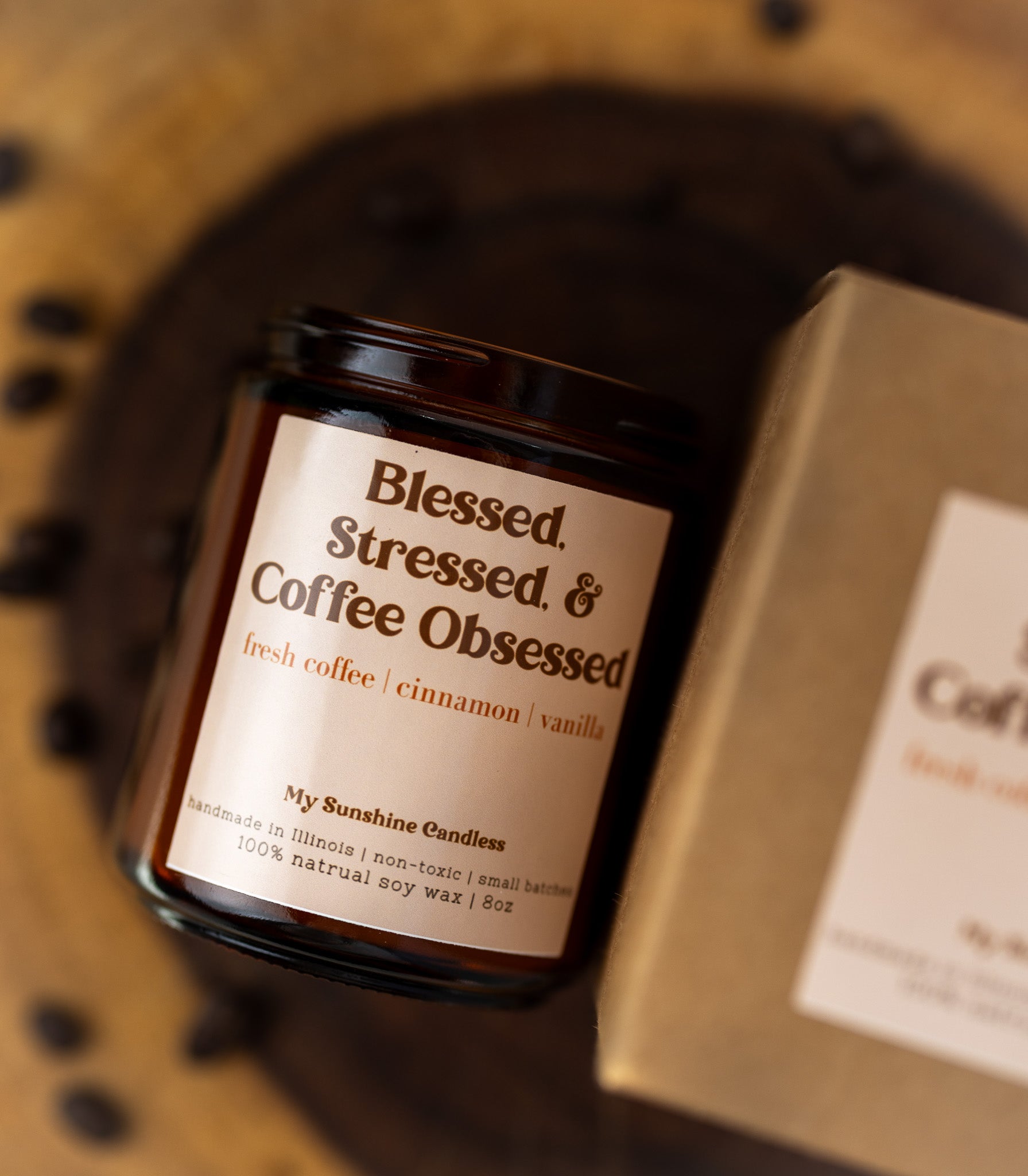 Blessed Stressed & Coffee Obsessed Candle – 8 oz Amber Jar Soy Candle – Funny Coffee Lover Gift - MY Sunshine Candless