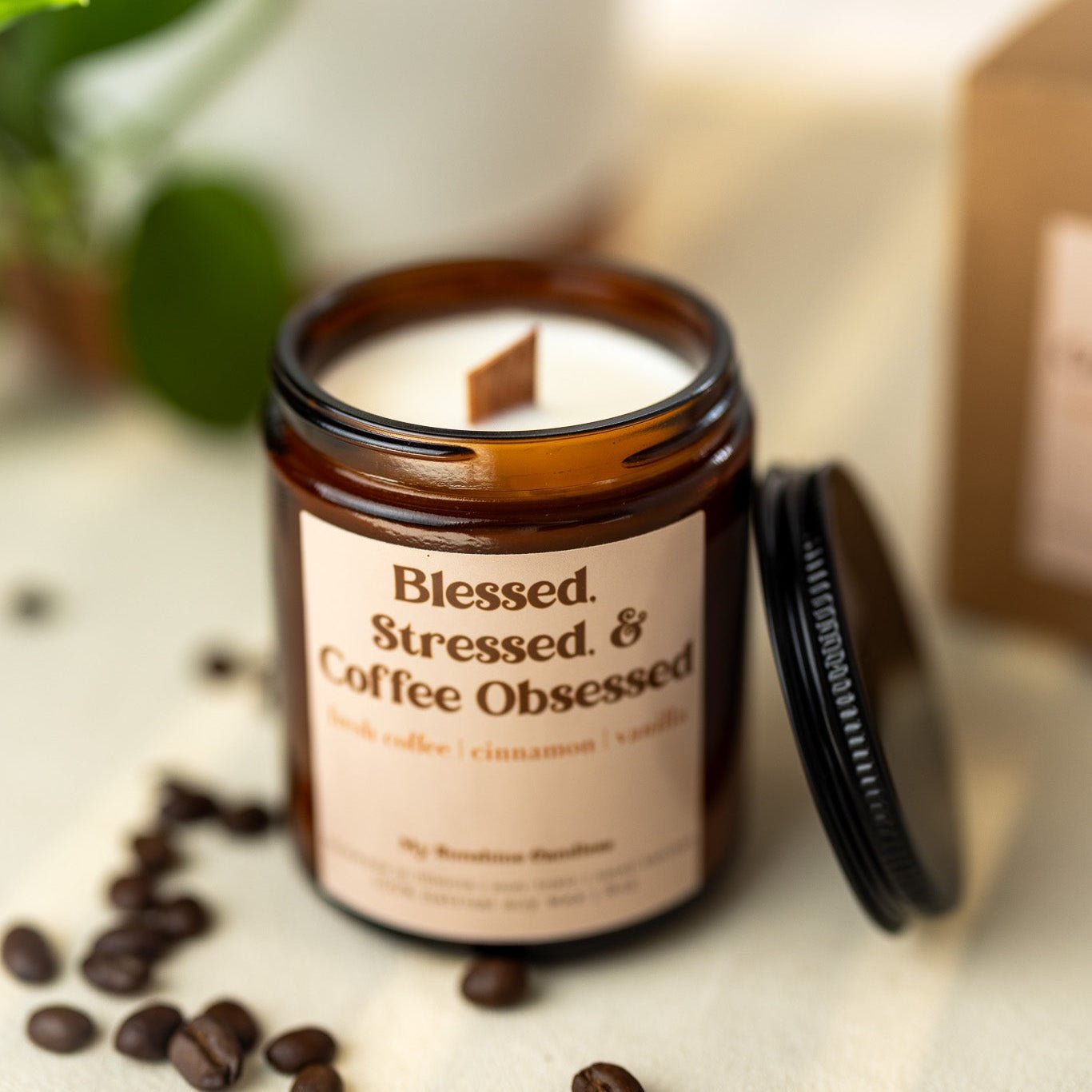 Blessed Stressed & Coffee Obsessed Candle – 8 oz Amber Jar Soy Candle – Funny Coffee Lover Gift - MY Sunshine Candless