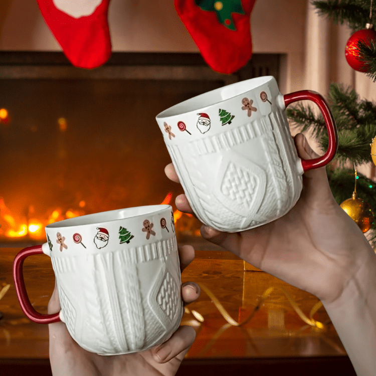 Christmas Ceramic Mug Set – Cozy Sweater Style Coffee Mugs, Holiday Gift for Couples, Festive Winter Drinkware, Coffee & Tea Mug