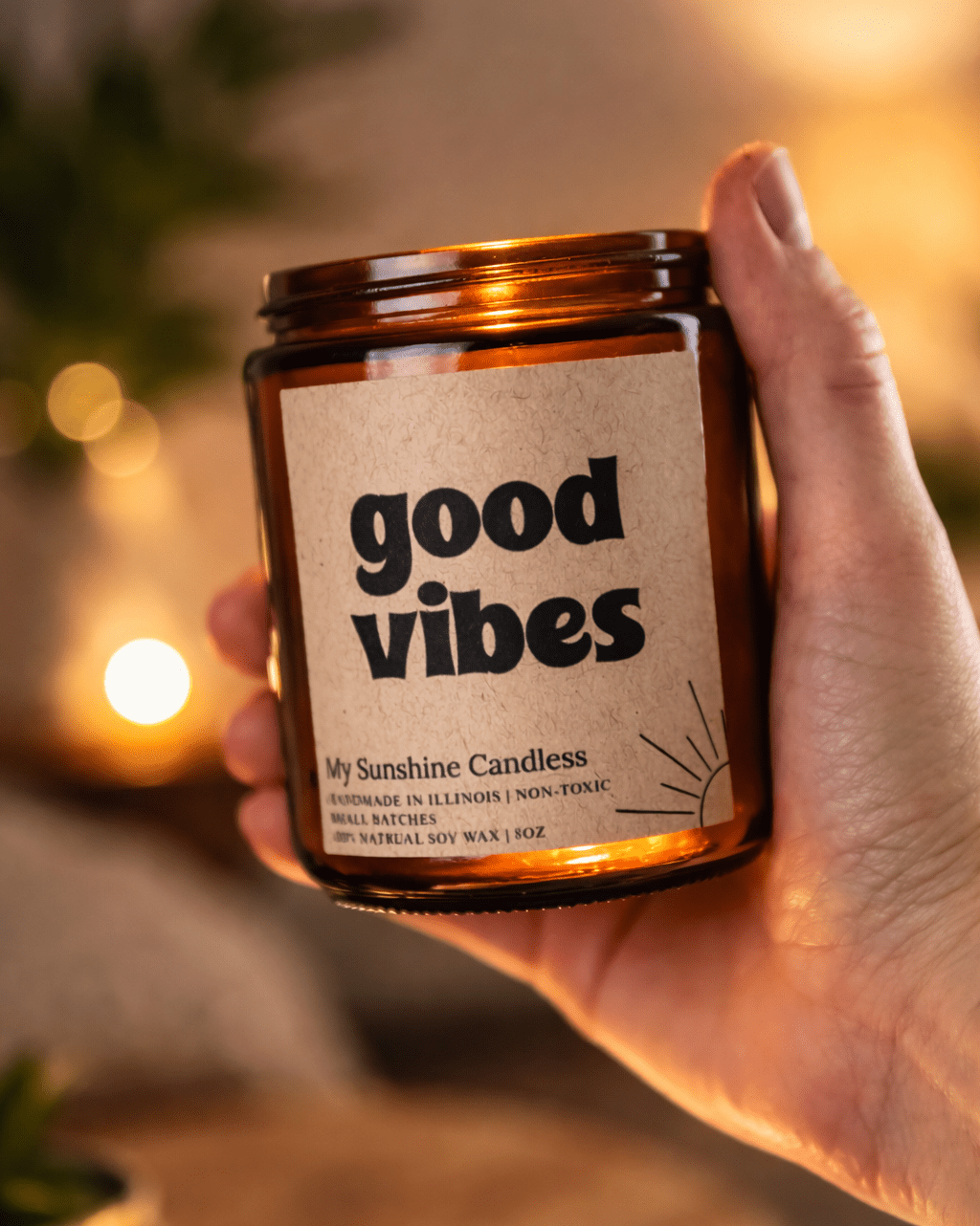 Good Vibes Amber Jar Candle 8 oz – Soy Wax Candle, Clean Burning, Non-Toxic, Handmade - MY Sunshine Candless