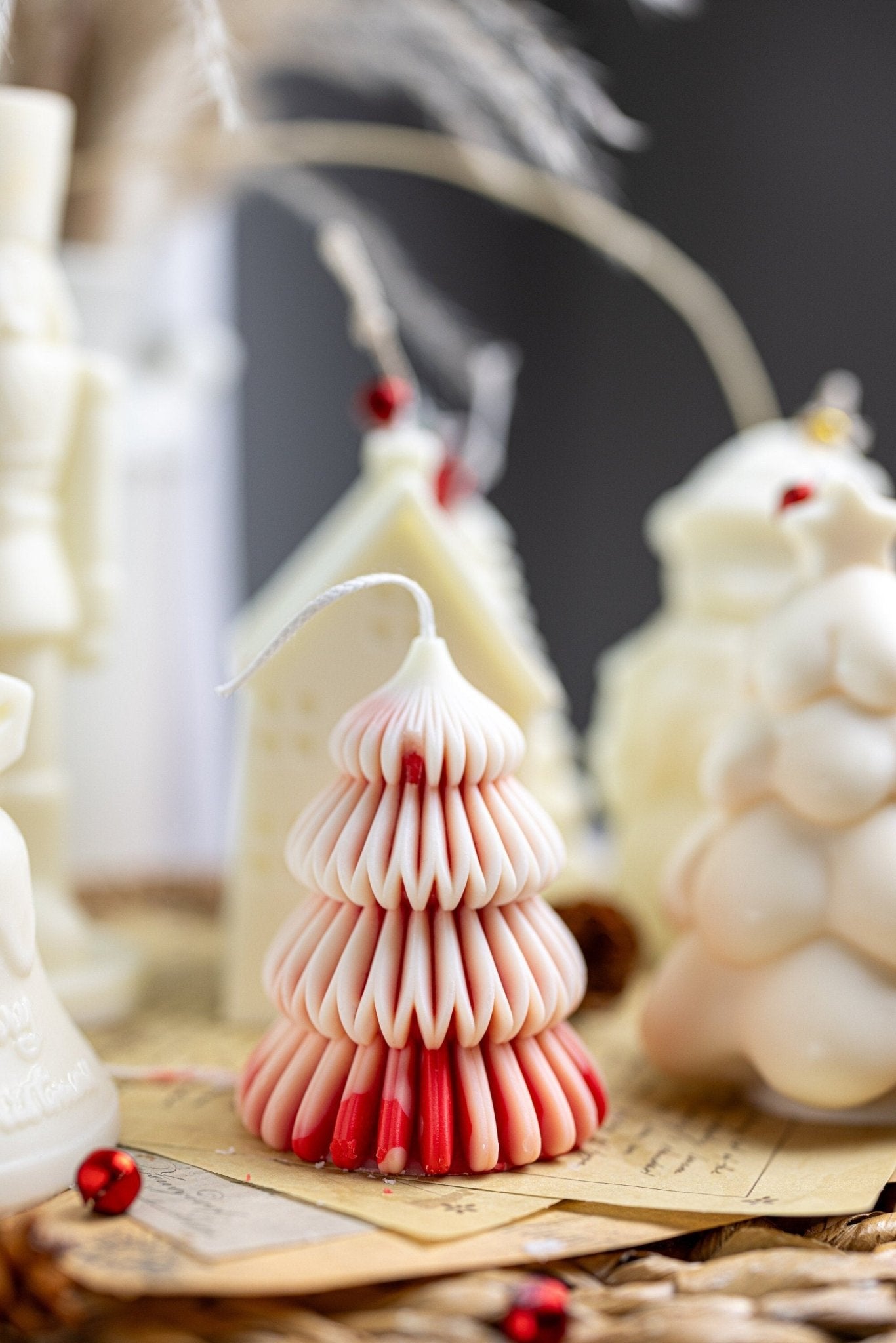 Christmas Tree Layered | Modern | Unique Candles Decor | Swirls Spiraling Fun Room & Dorm Christmas Candles | Natural Wax and Colors