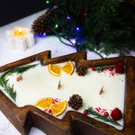 Large Christmas Tree Wooden Dough Bowl Scented Candle ~ Dried Orange Slices, Cloves, Cinnamon , Cranberry. Hand Crafted Wooden Candle.