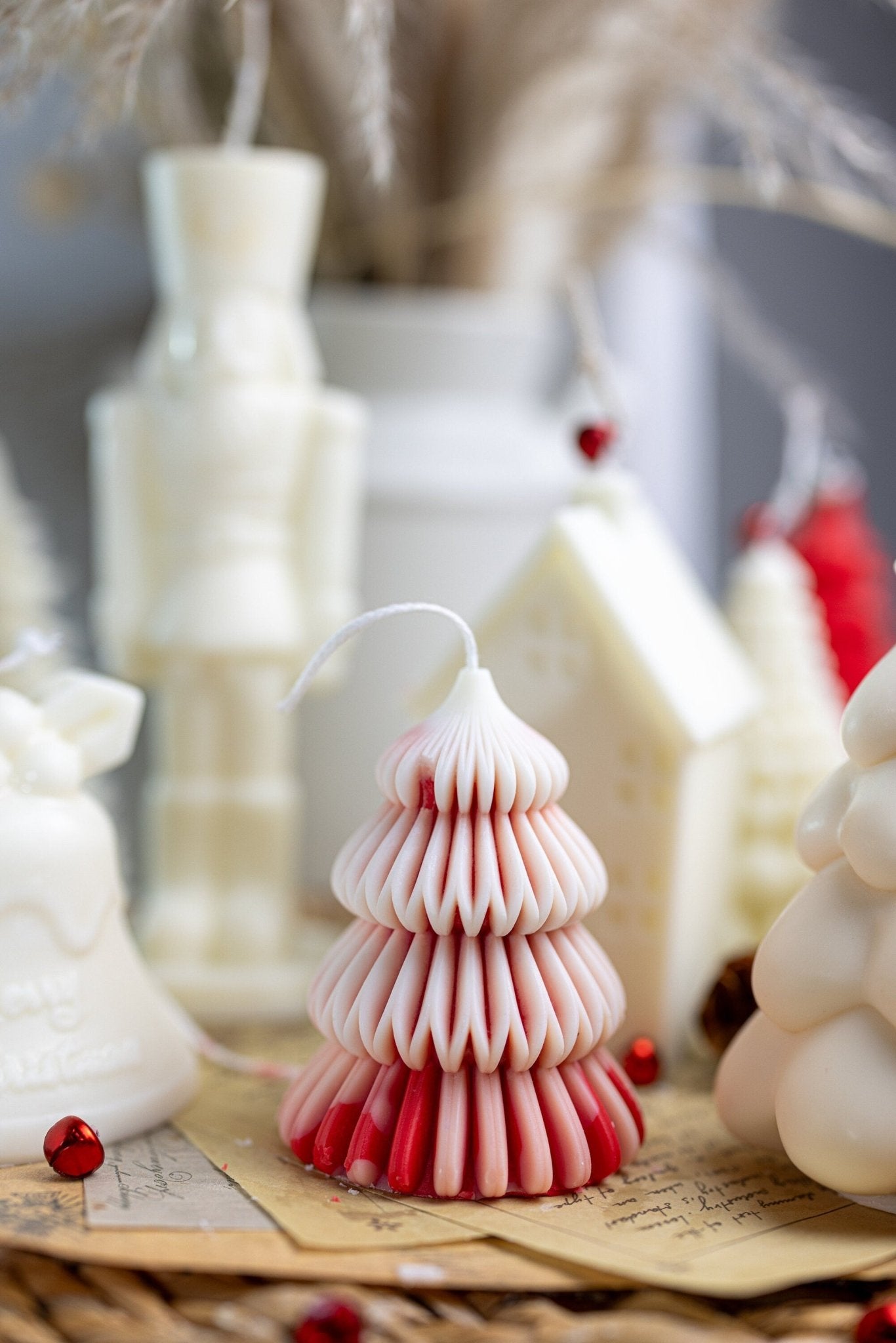 Christmas Tree Layered | Modern | Unique Candles Decor | Swirls Spiraling Fun Room & Dorm Christmas Candles | Natural Wax and Colors