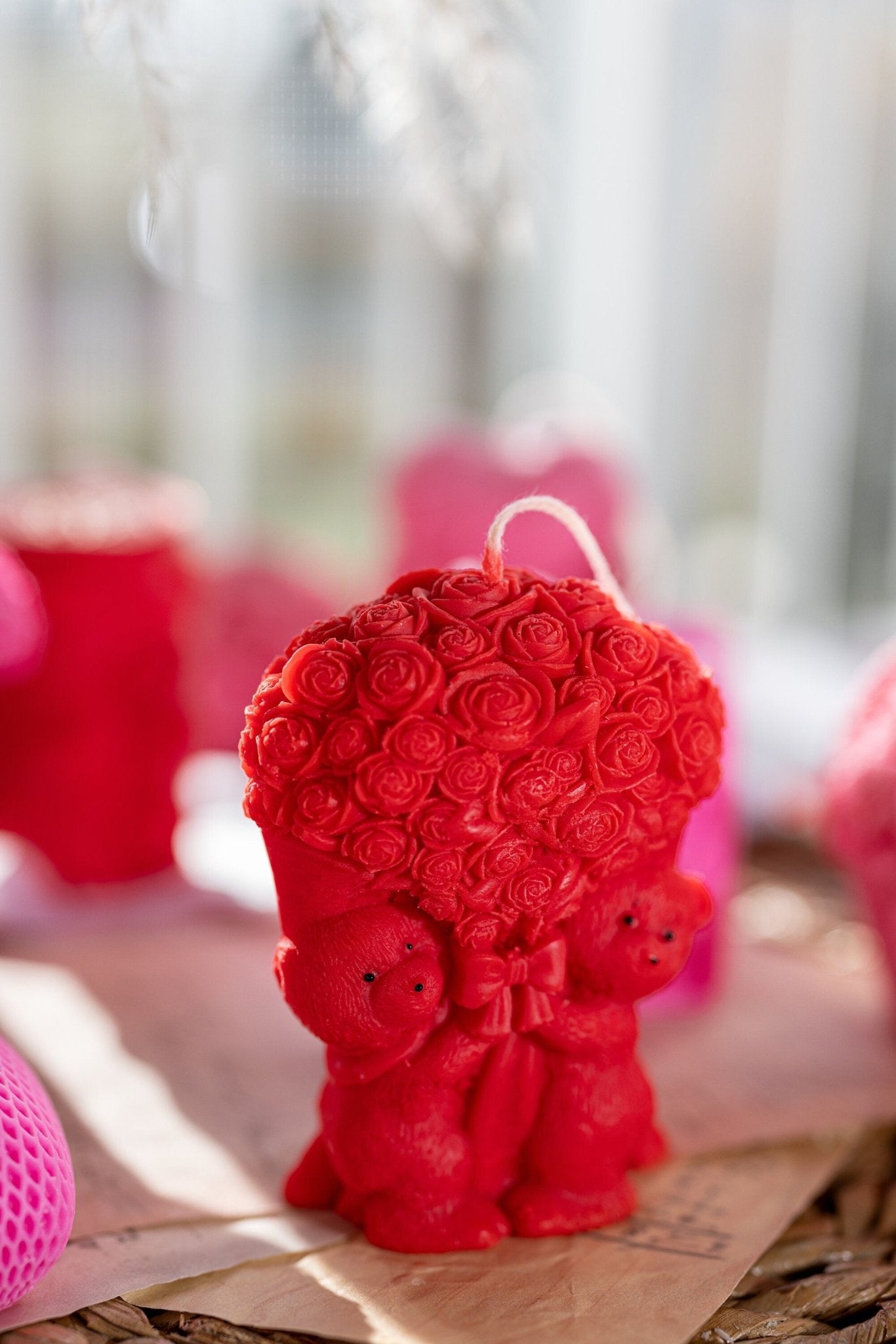 Two Bears with Bouquet Rose Candle | Rose Bears Candle | Aesthetic Candle | Cozy Candle | Valentines Day Candle | Love Candle