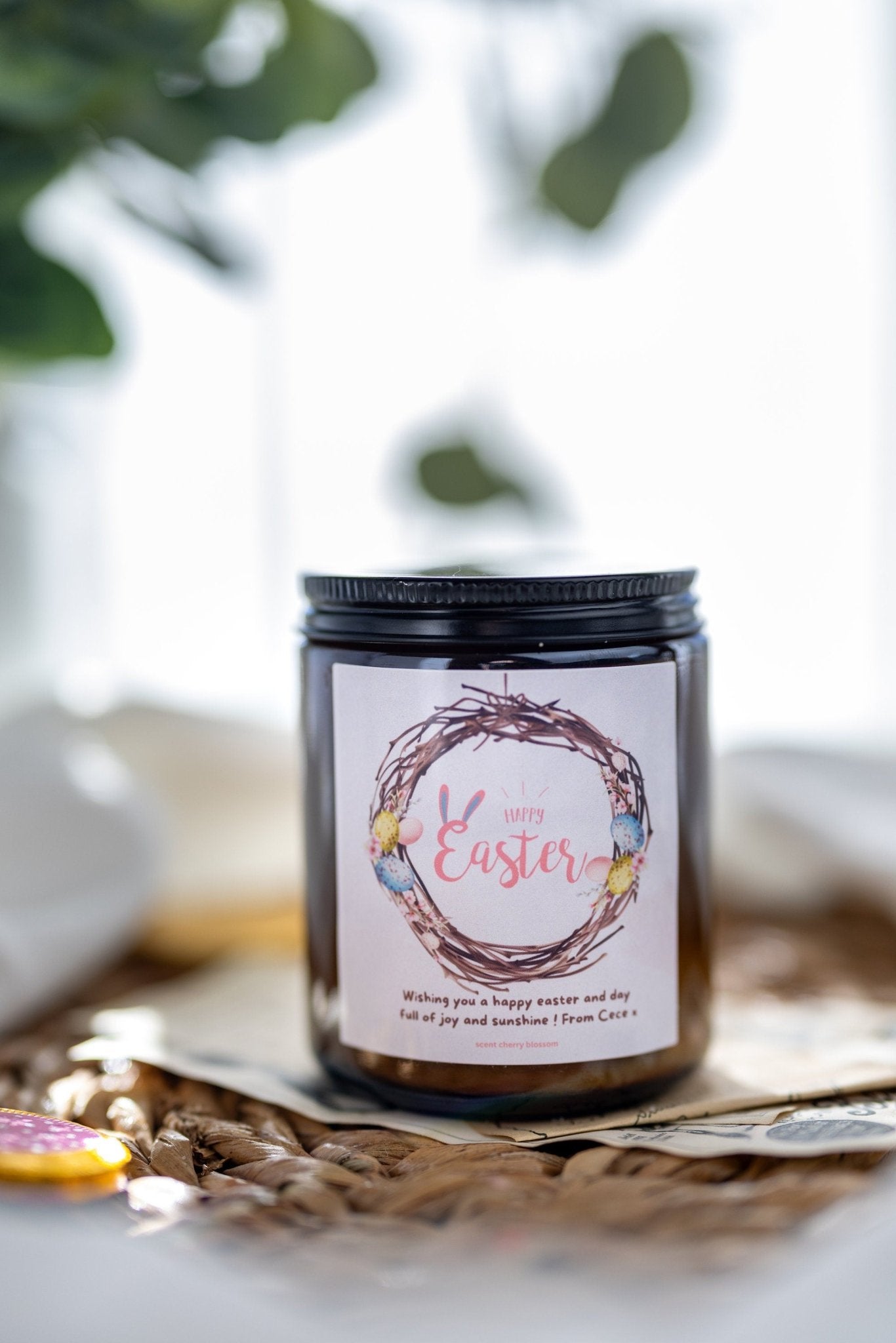 Happy Easter Candle , Personalized Candle ,Easter gift - Easter Wreath Candle Gift.