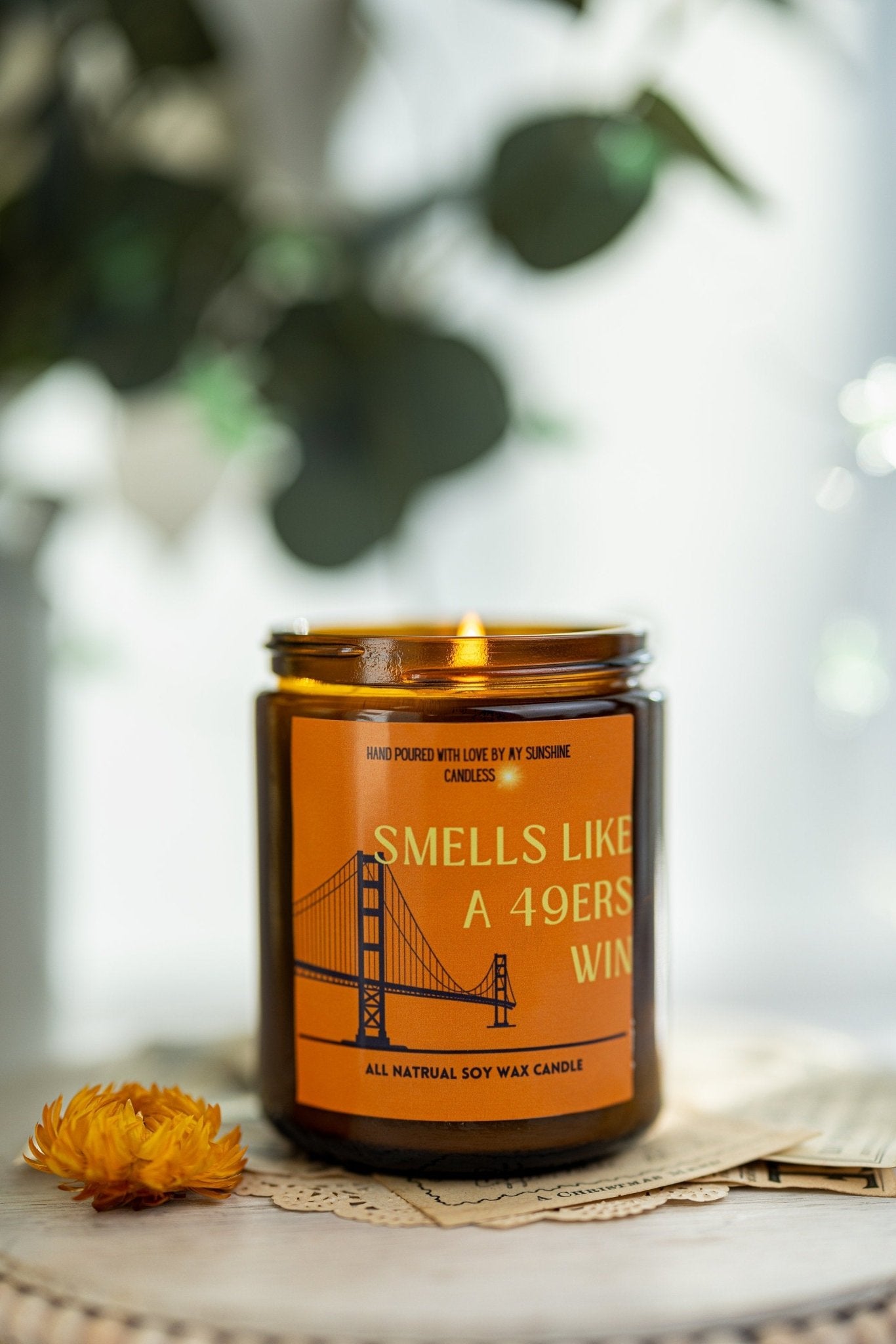 Smells Like A 49ers Win Candle, San Francisco 49ers Candle, Sunday Funday Football Candle, Super bowl 2024 candle, Candle Amber Jar 8oz